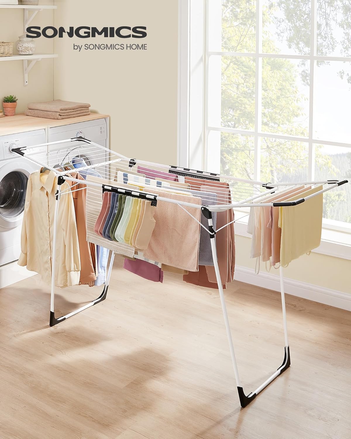 Detalle de SONGMICS Wäscheständer LLR518W01 – Standtrockner mit Flügeln, 18 m Trockenfläche, 18 kg Kapazität