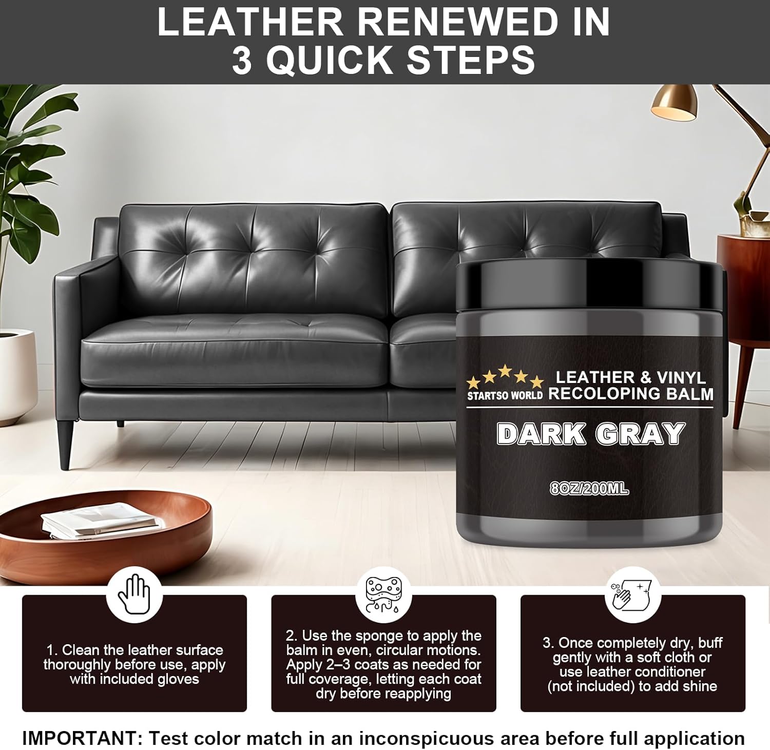 Thumbnail 4 de STARTSO WORLD Leather Recoloring Balm (Dark Gray) — Leather Repair & Color Restorer for Furniture