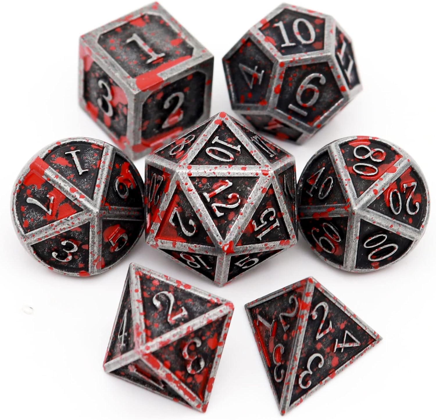 Haxtec Bloodstained Metal DND Dice Set (7 pcs) with Leather Dice Bag