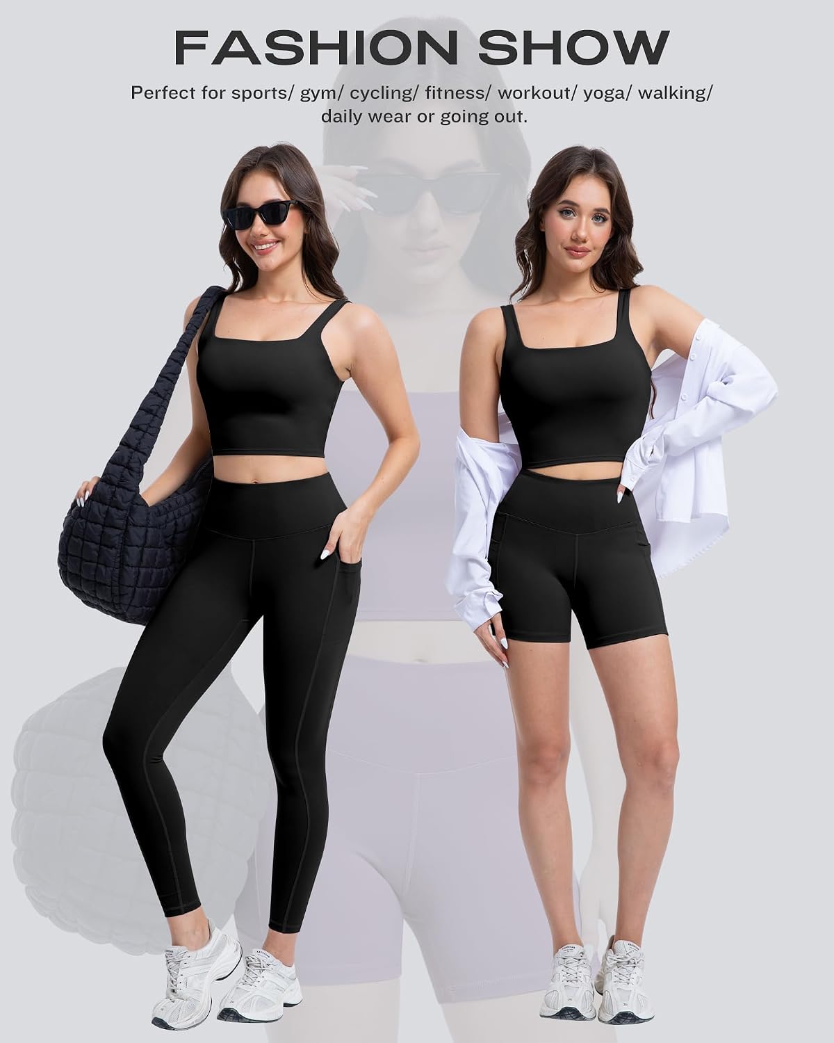 Detalle de SALSPOR 3-Piece Workout Set for Women: High-Waisted Leggings with Pockets, Tummy Control Shorts, and Backless Sports Bra