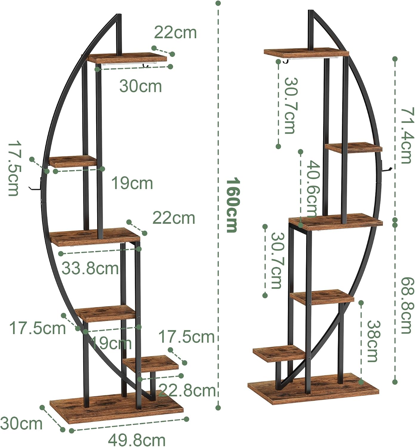 Detalle de BACEKOLL Porta Piante Da Interno 6 Livelli – Scaffale con 2 Pezzi, 160 cm di Altezza