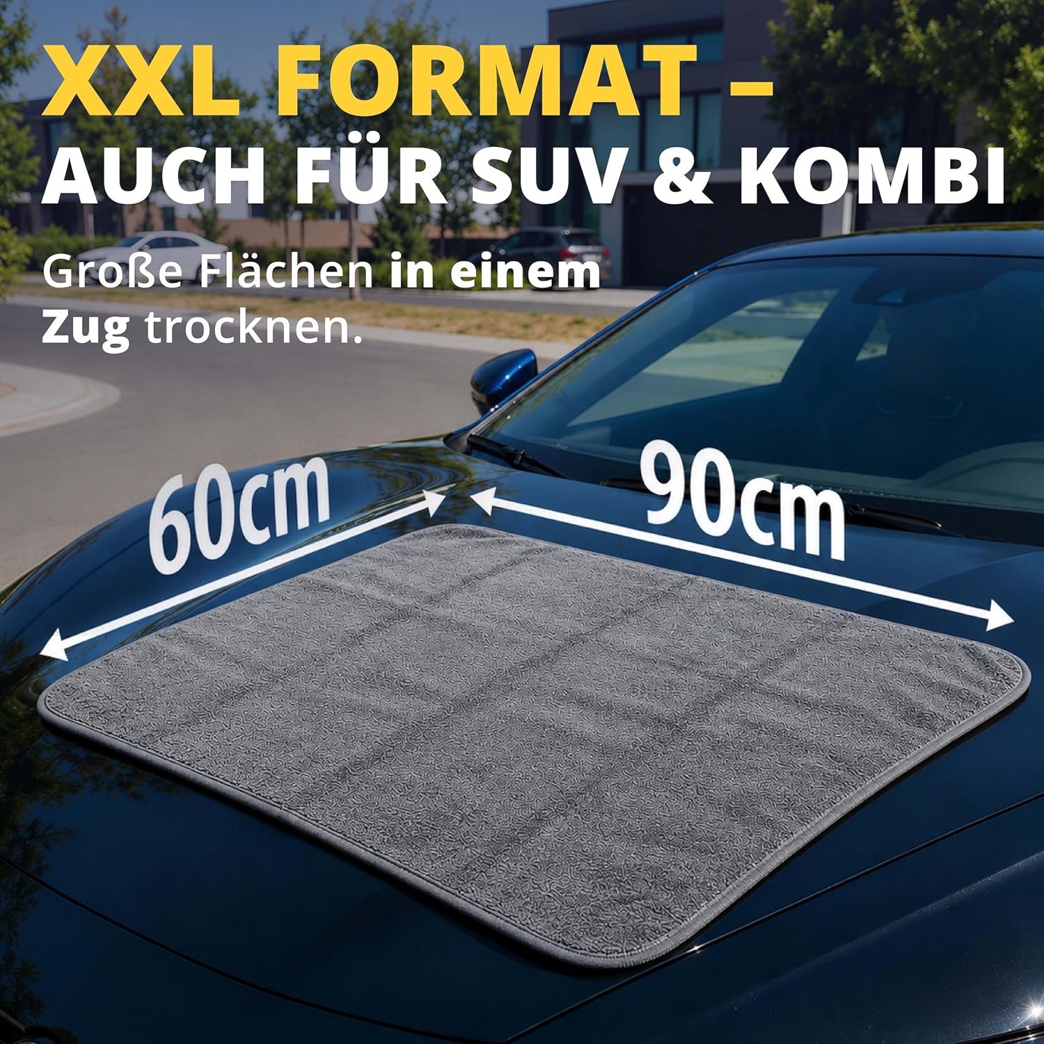 Detalle de LICARGO Auto Trockentuch XXL 90×60 cm – 550 GSM Twisted Loop Mikrofasertuch für streifenfreien Glanz