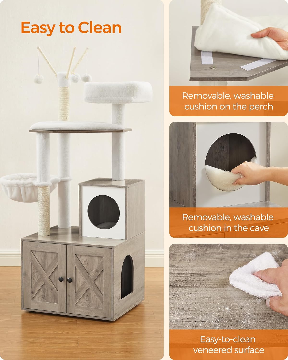 Detalle 2 de Feandrea HAINS PCT113G01 2-in-1 Cat Tree with Litter Box Enclosure