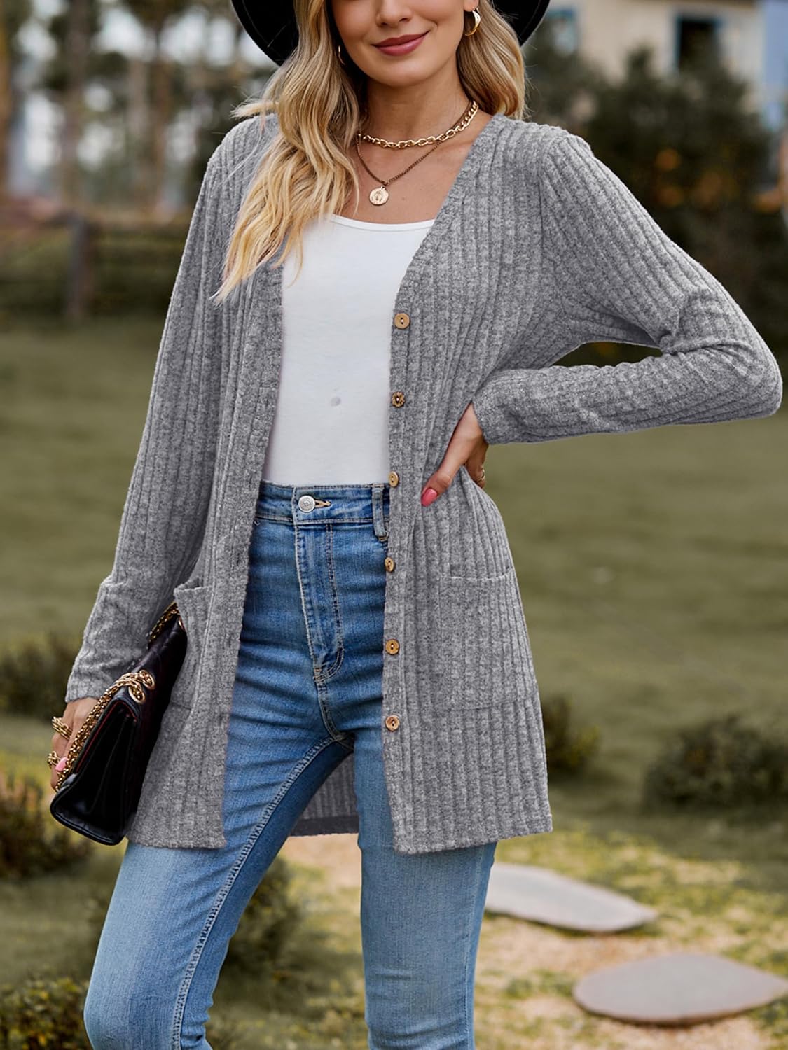 Detalle 2 de Strickcardigan für Damen mit Taschen