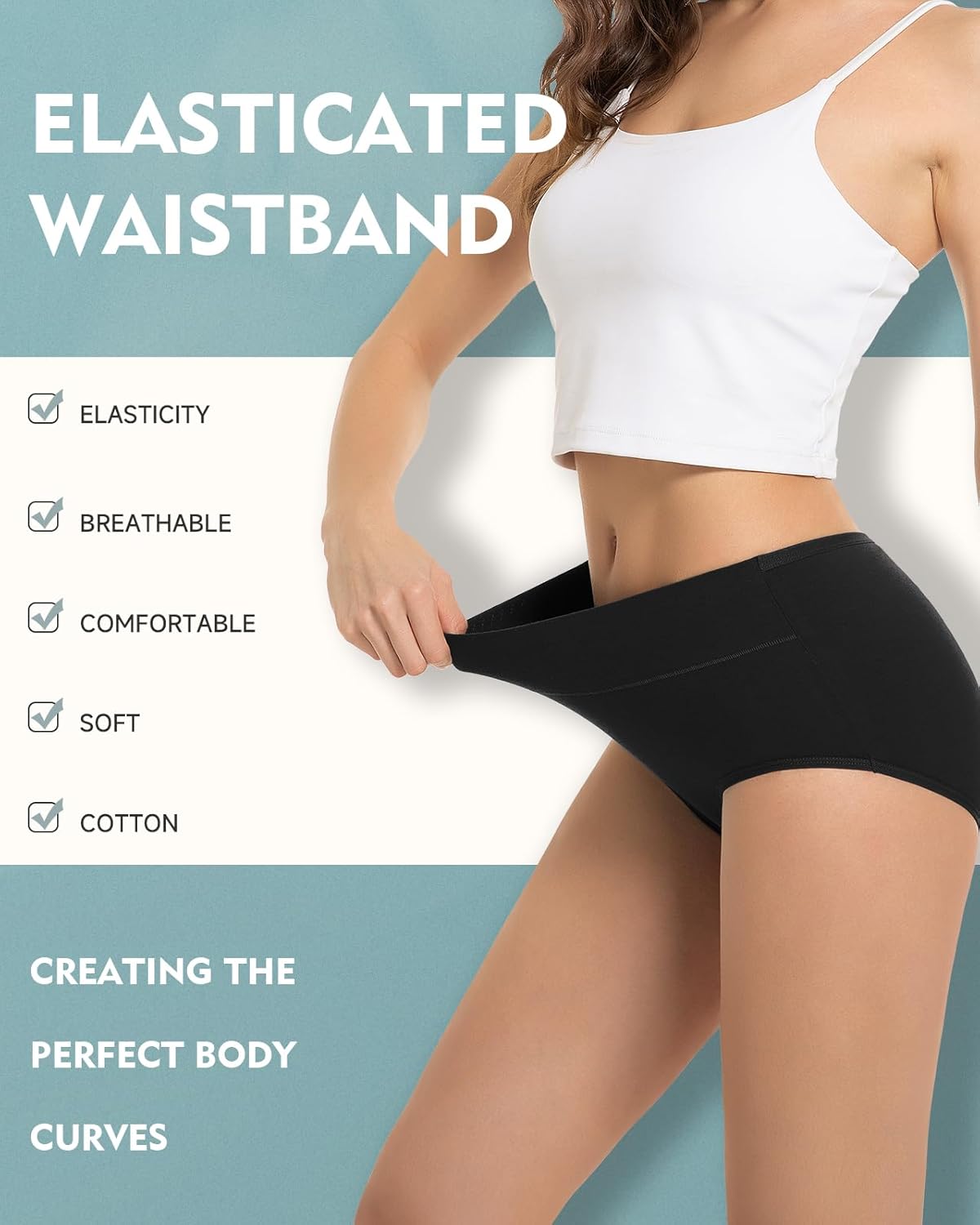 Thumbnail 1 de TANSTC Bragas Mujer Algodón Culotte Cintura Alta 5 Pack