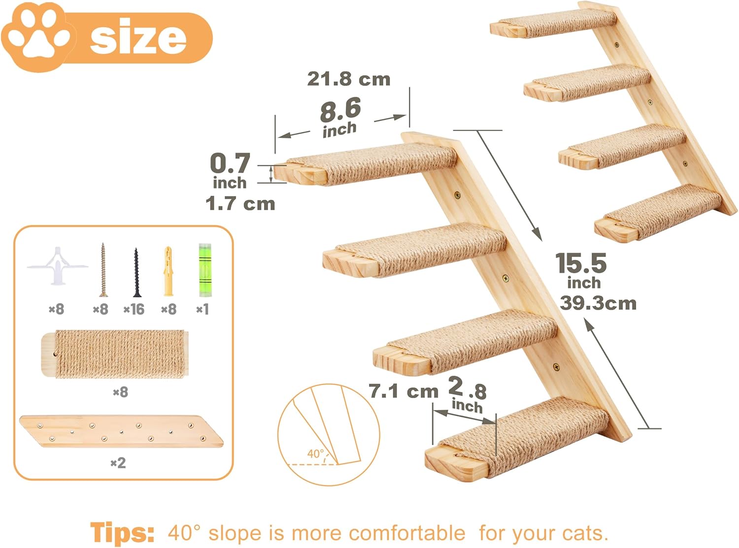 Detalle de Cat Climbing Frame Set: Wall Mounted Furniture with 2 Steps and 2 Platforms by PELUOMOZ