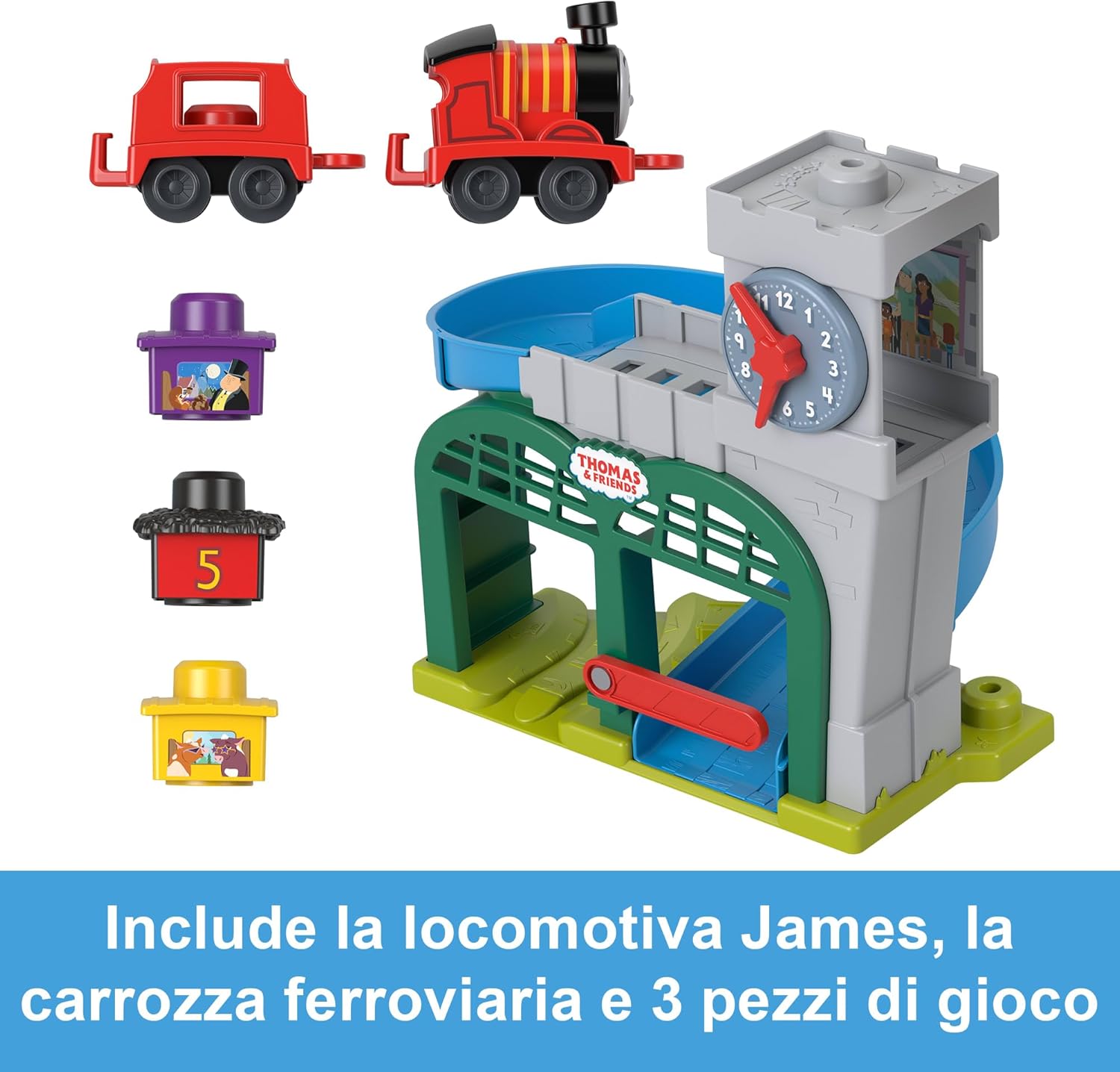 Detalle 2 de Thomas & Friends Il Trenino Thomas – La mia Prima Stazione di Knapford (playset con trenini e 3 carichi impilabili e oscillanti) HXW24