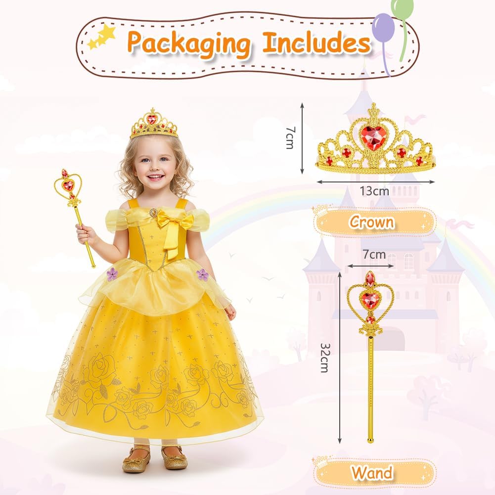 Thumbnail 2 de BSBUY Belle Kinderkostüm-Set (3/7-teilig) mit Kleid, Krone, Zauberstab & Schmuck