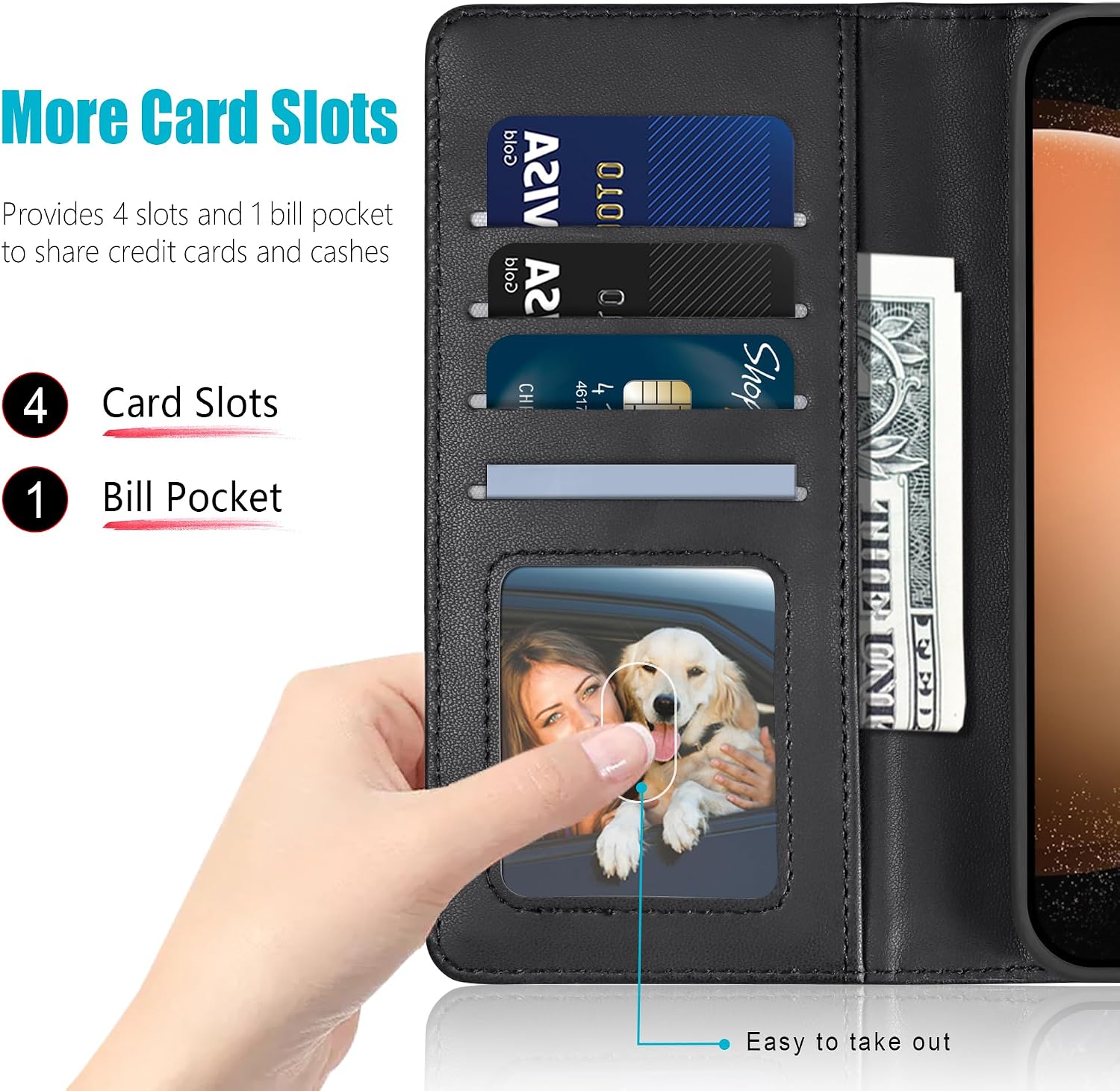 Detalle 2 de Kuafcase for Samsung Galaxy S23 FE Case with 4 Card Slots and Magnetic Closure – Black