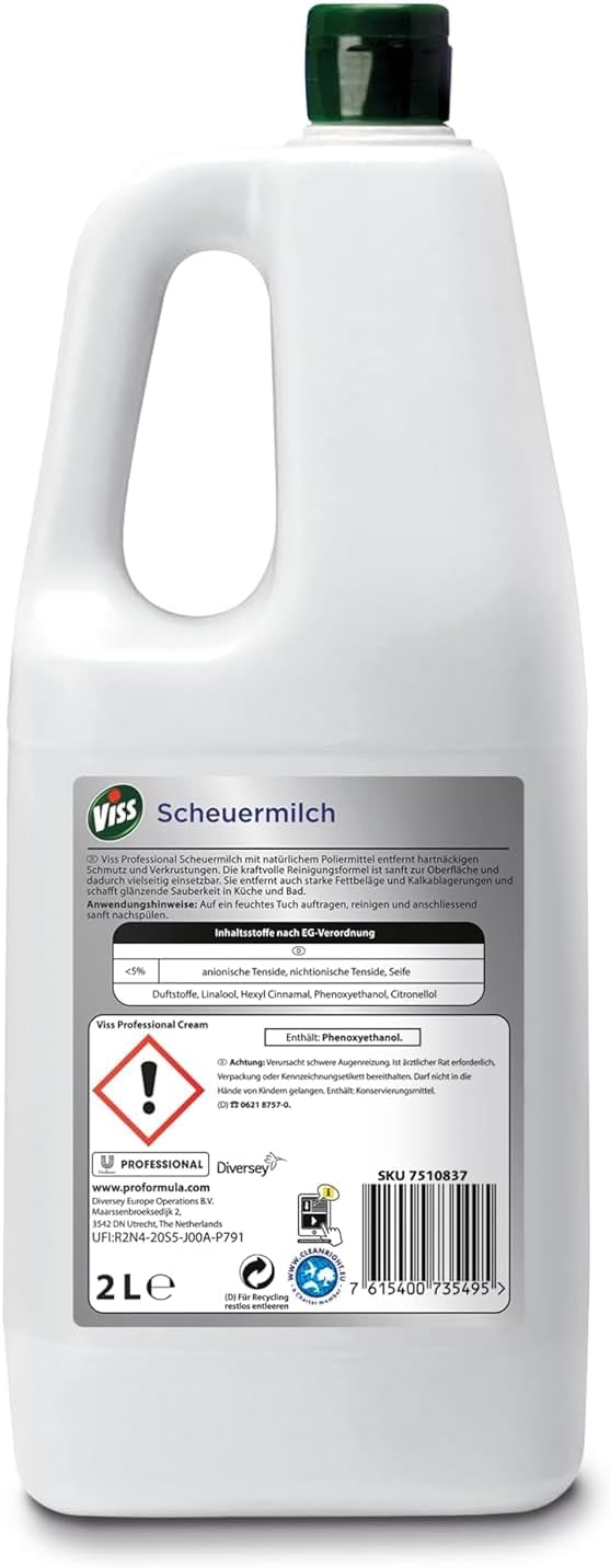 Detalle 2 de Viss Professional Scheuermilch Original 2 L – kraftvolle, geruchsneutrale Reinigung für Herd, Spüle & Co.