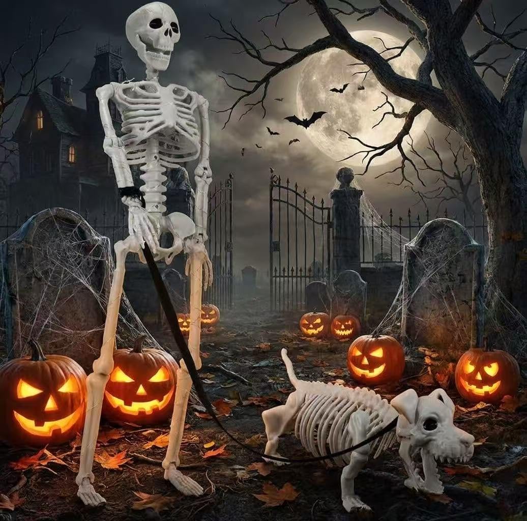 Detalle 2 de Lighted Human and Dog Skeleton Decorations, 36-Inch