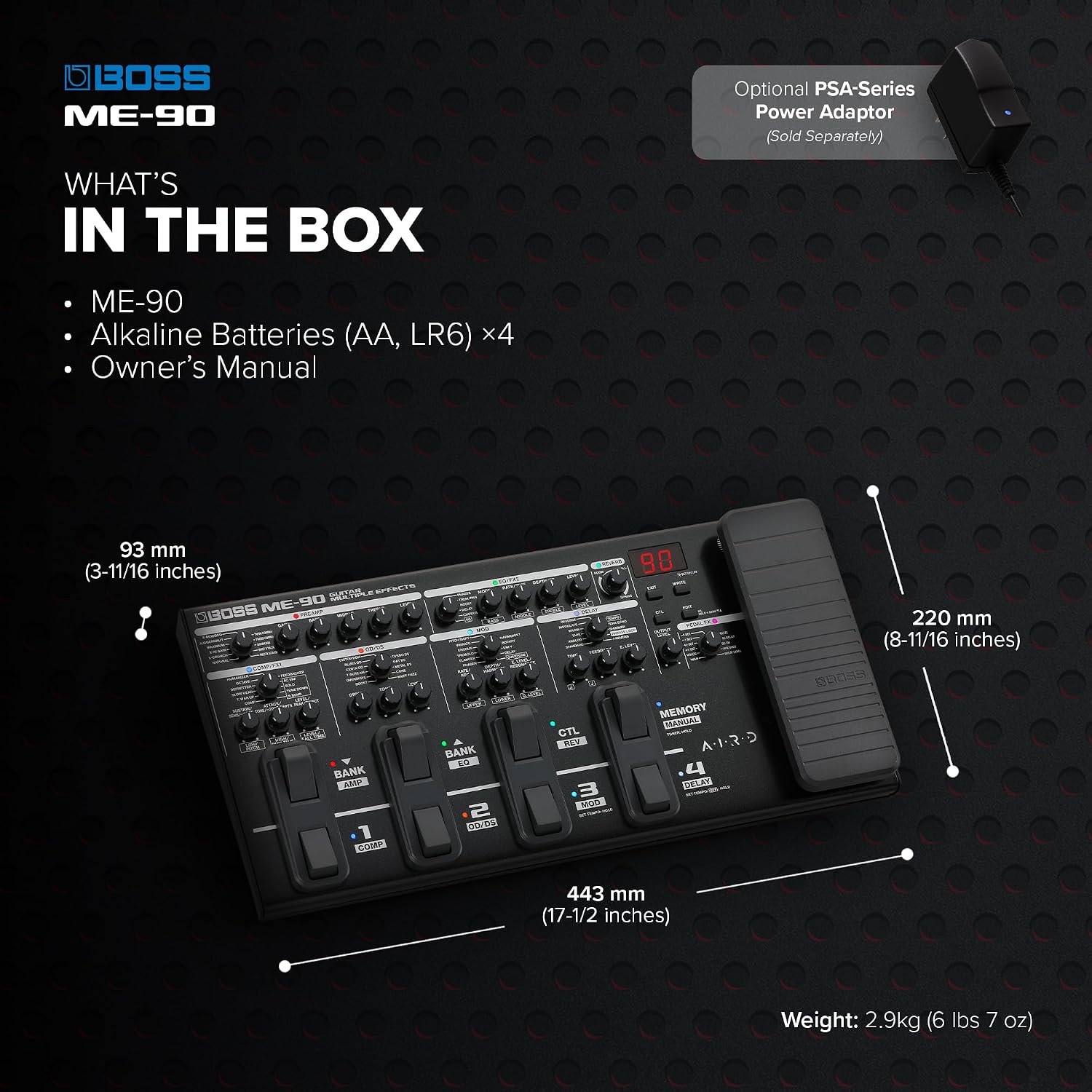 Detalle 2 de BOSS ME-90 Guitar Multi-Effects Processor with 11 AIRD Amps and 60 Effects