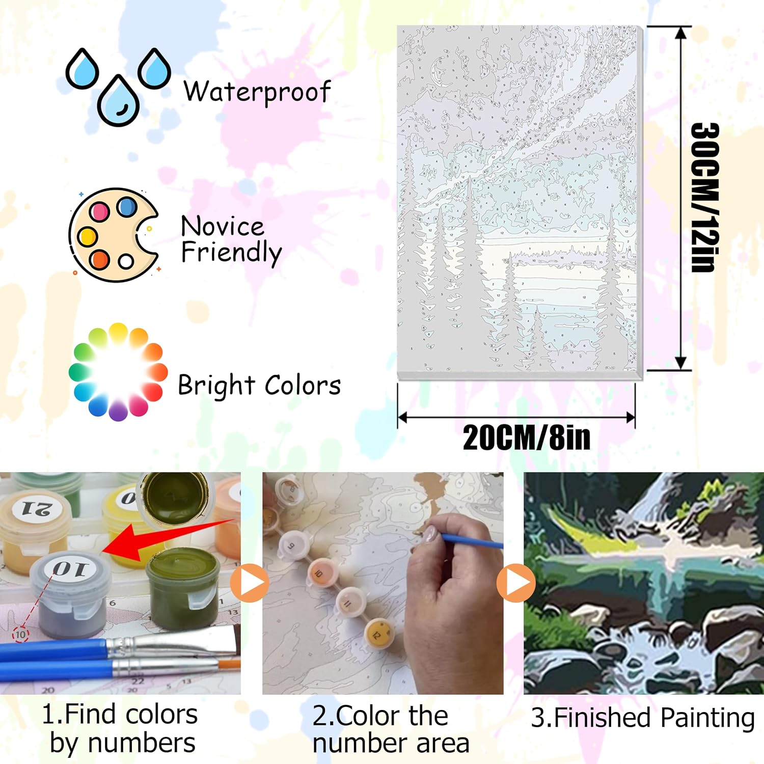 Detalle 2 de Hongyrjy 4 Pack Landscape Paint by Numbers with Framed Canvas and Wooden Easel