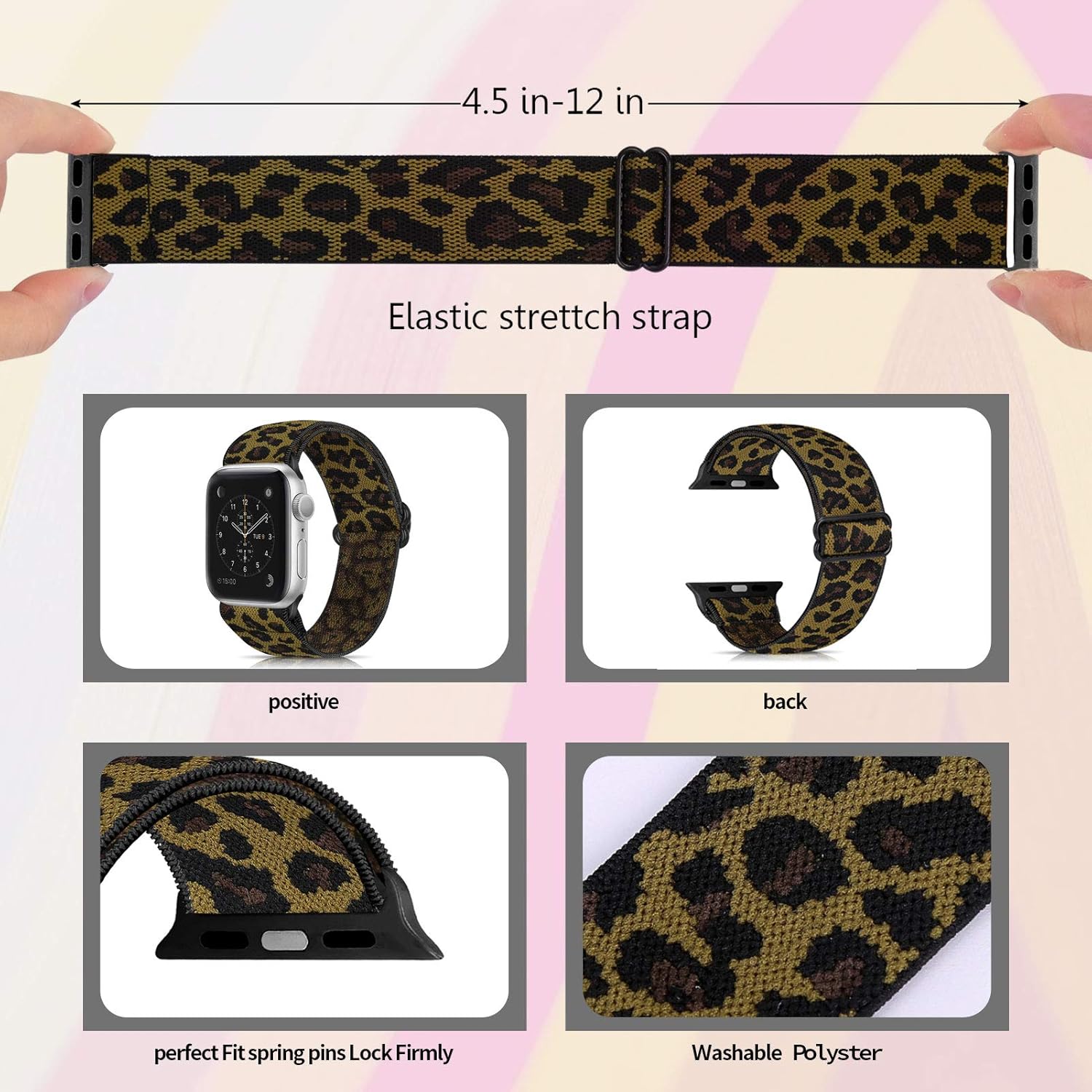 Detalle de Ecogbd Elastic Replacement Strap for Apple Watch (38–49mm): Soft Fabric Nylon, Flexible One‑Size Fit