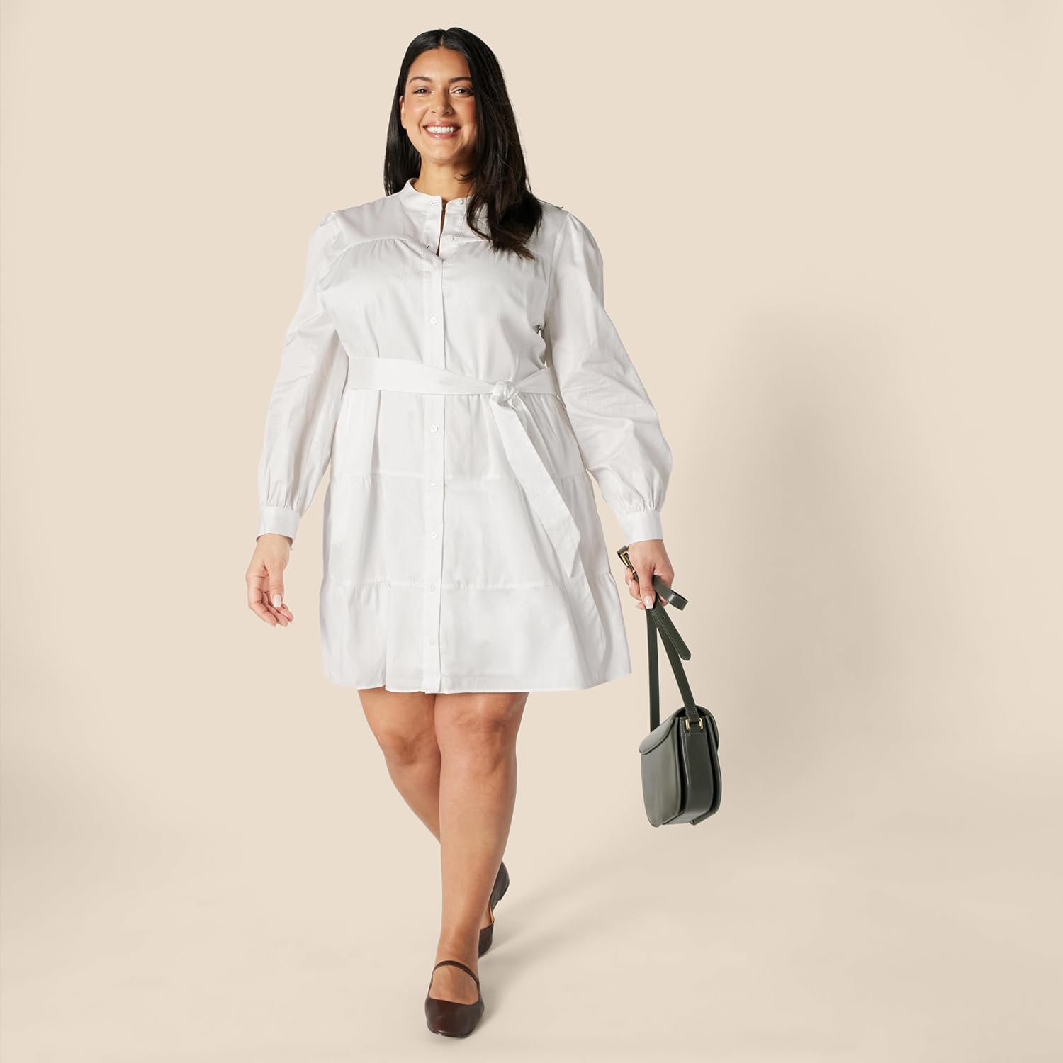 Thumbnail 6 de Amazon Essentials gestuftes Hemdblusenkleid aus Baumwollsatin für Damen – Regular Fit
