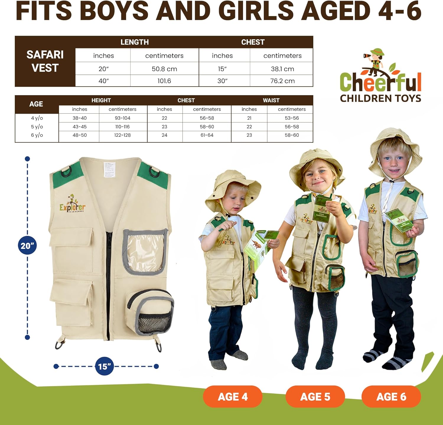 Detalle de Cheerful Children Toys Kids Explorer Costume Kit: Safari Vest, Hat & Educational Handbooks