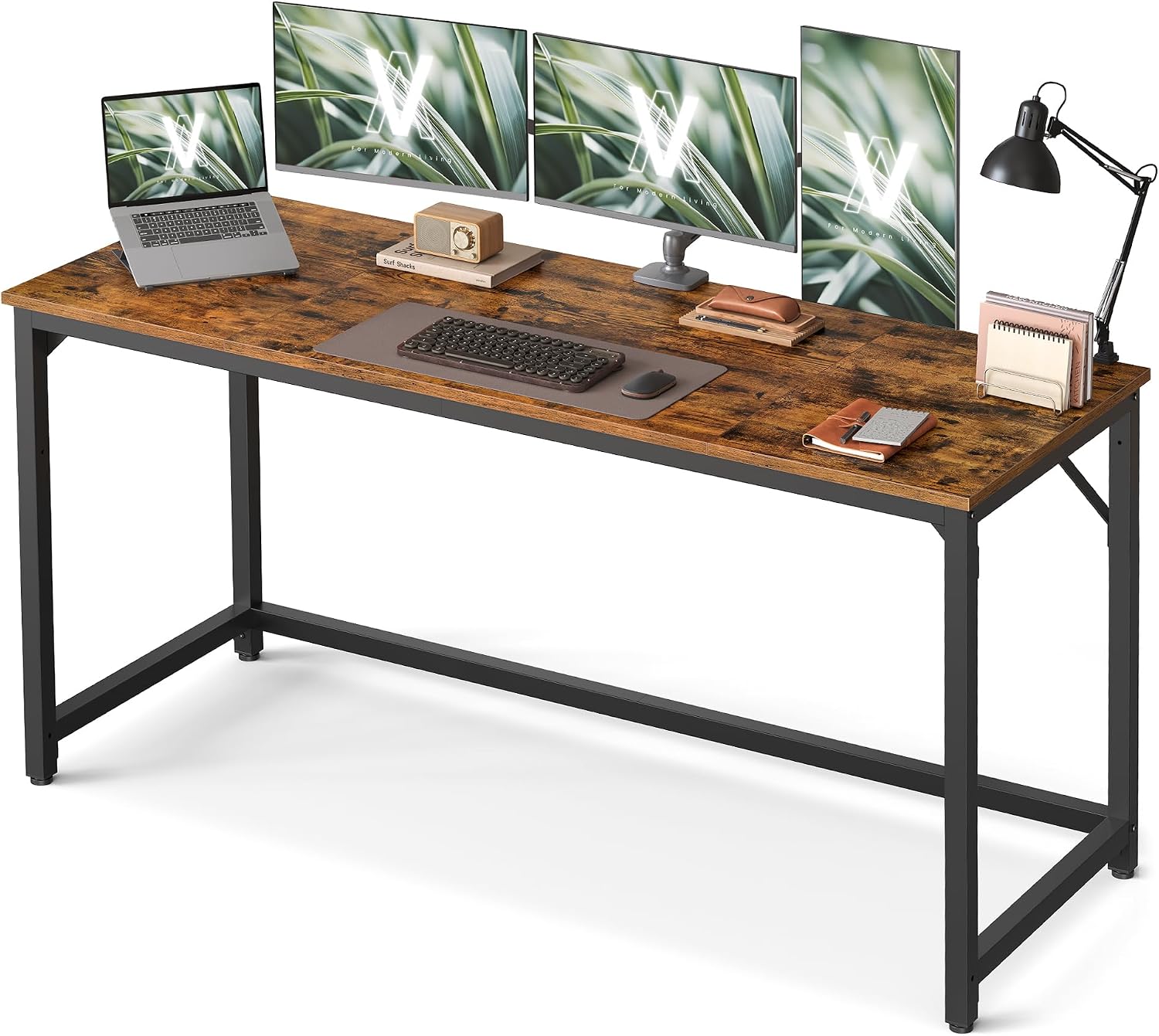 Detalle de VASAGLE LWD121K01 Desk, 160 x 60 cm, Steel Frame, Rustic Brown and Black