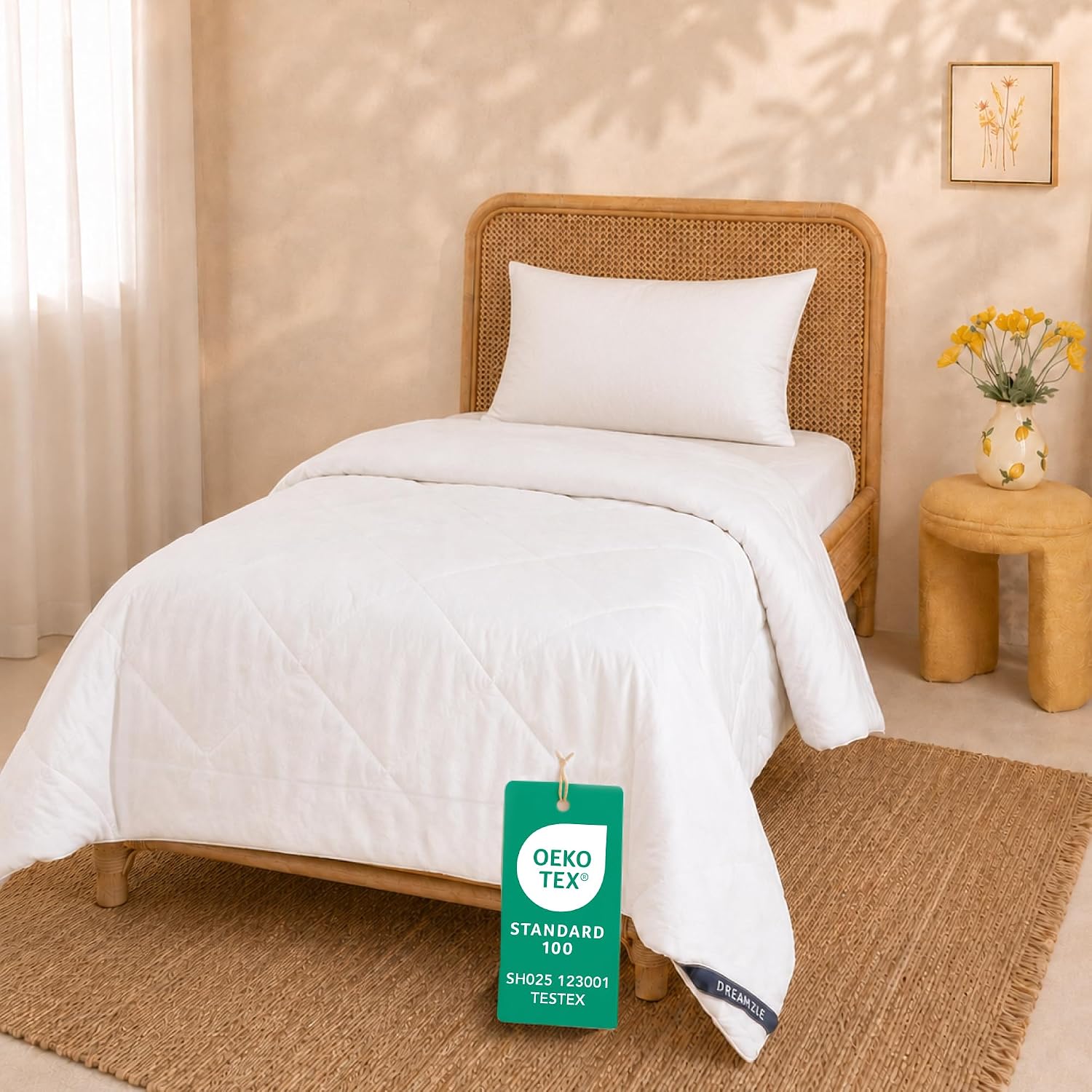 Detalle de Dreamzie Couette Été 140x200 en Microfibre — légère, hypoallergénique et certifiée Oeko-Tex