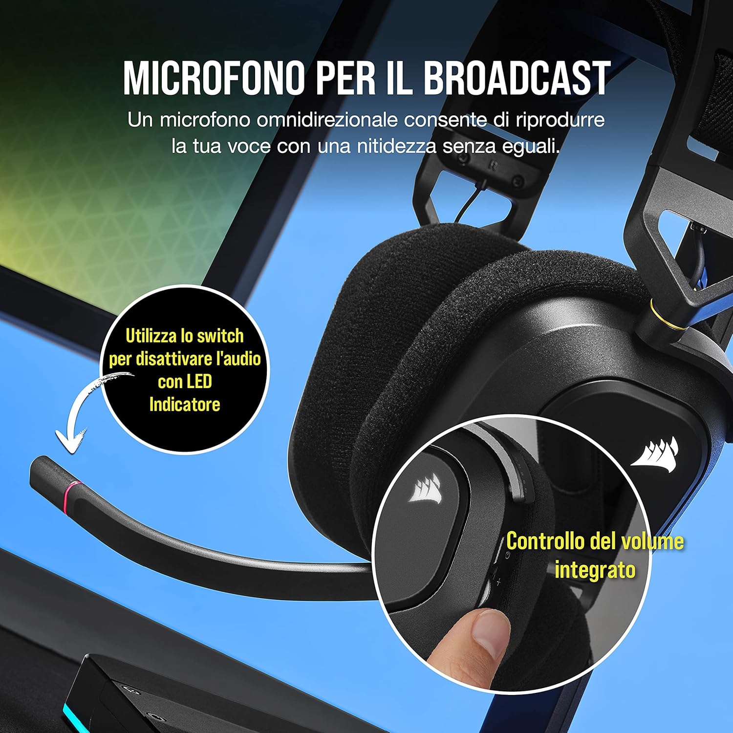 Thumbnail 6 de CORSAIR HS80 RGB WIRELESS cuffie da gioco multipiattaforma con Dolby Atmos e microfono omnidirezionale