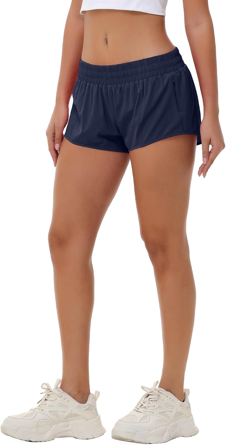 Detalle 2 de Aurefin Lightweight Women's Running Shorts with Zip Pocket and Built-in Liner