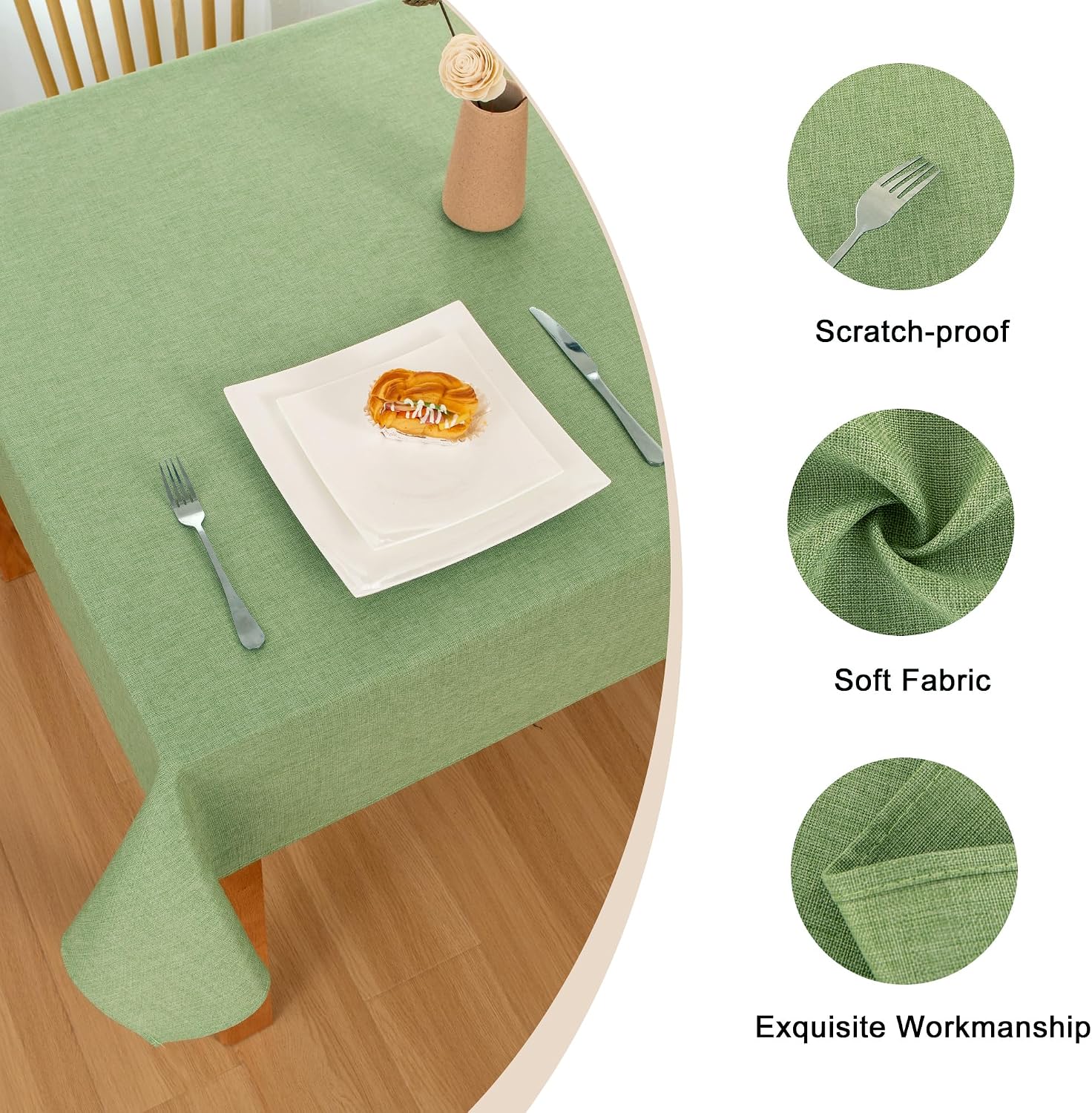 Thumbnail 3 de Hiasan Faux Linen Tablecloth 54 x 54 Inch, Sage