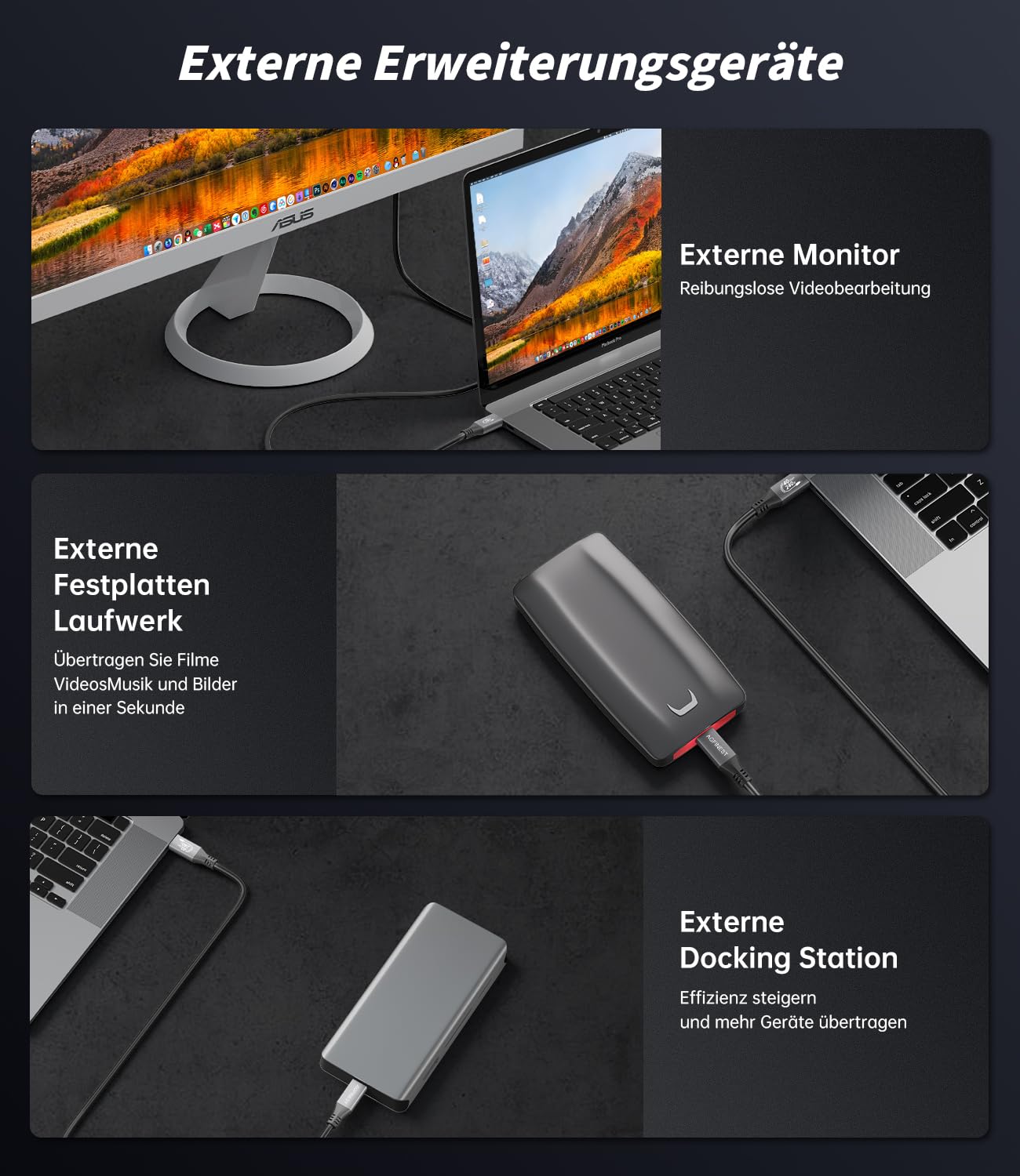 Thumbnail 6 de AGFINEST USB4 Kabel 240W – Thunderbolt 4 kompatibel, 8K/4K Video, PD 3.1 140–240W, 1 m