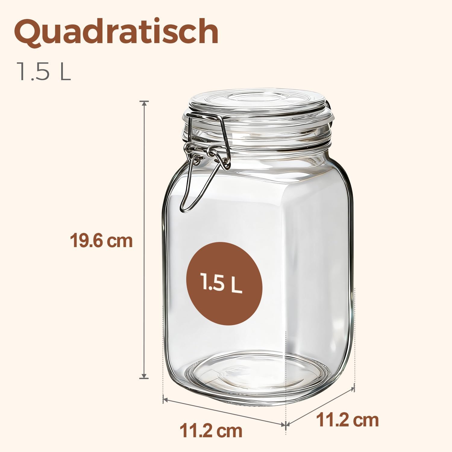 Detalle 2 de ComSaf Einmachgläser 1,5L – 3er-Set Bügelverschluss, luftdicht, wiederverwendbar
