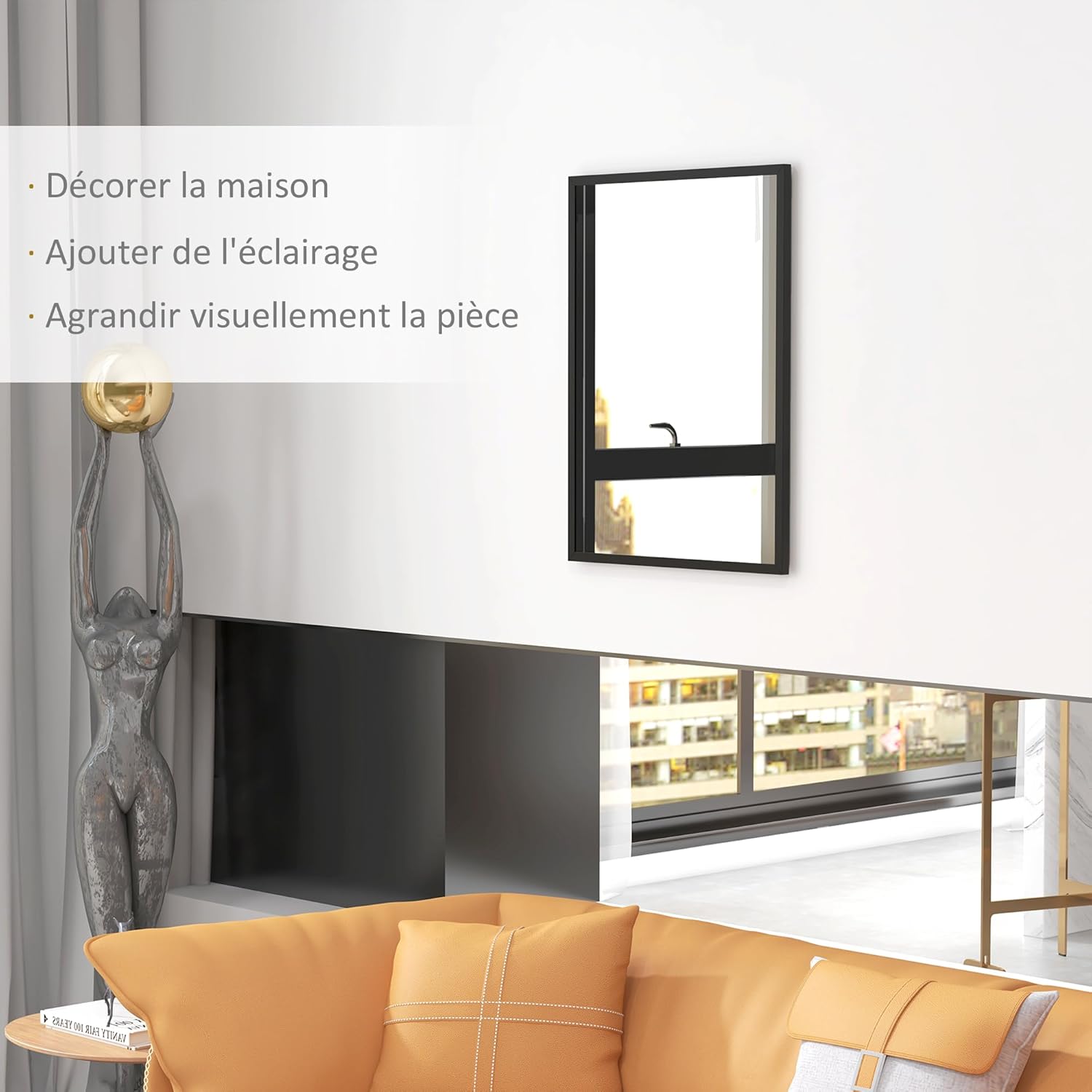 Thumbnail 2 de HOMCOM Miroir Mural Rectangulaire 60 x 80 cm — Cadre Noir en MDF