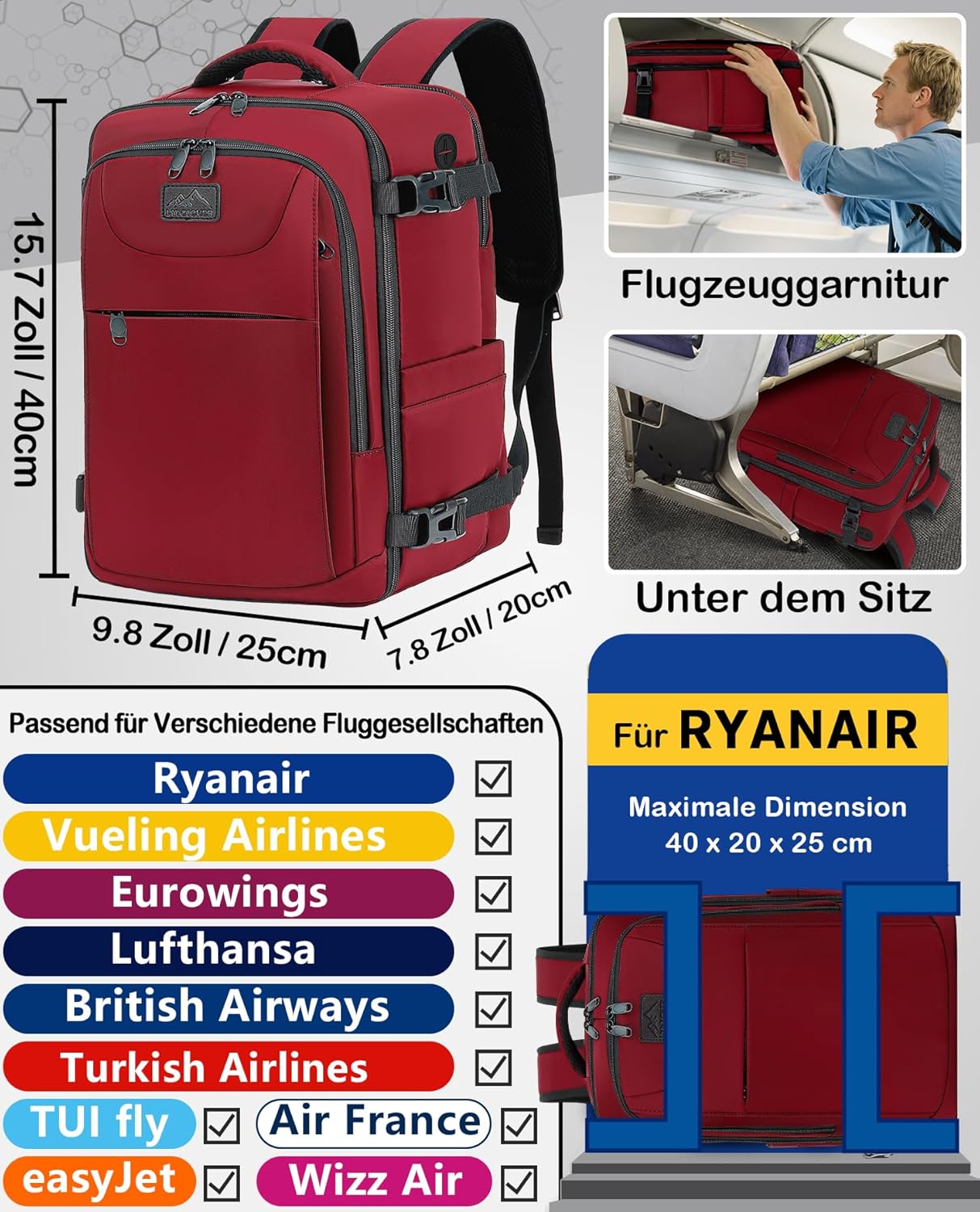 Thumbnail 1 de LYNXCHER Handgepäck Rucksack 40x20x25