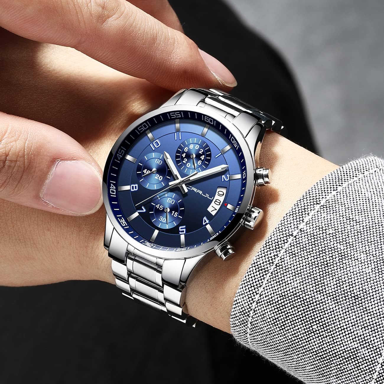 Thumbnail 4 de CRRJU Herren Uhr wasserdicht Chronograph mit Edelstahlarmband – Analog-Quarzuhr mit Kalender