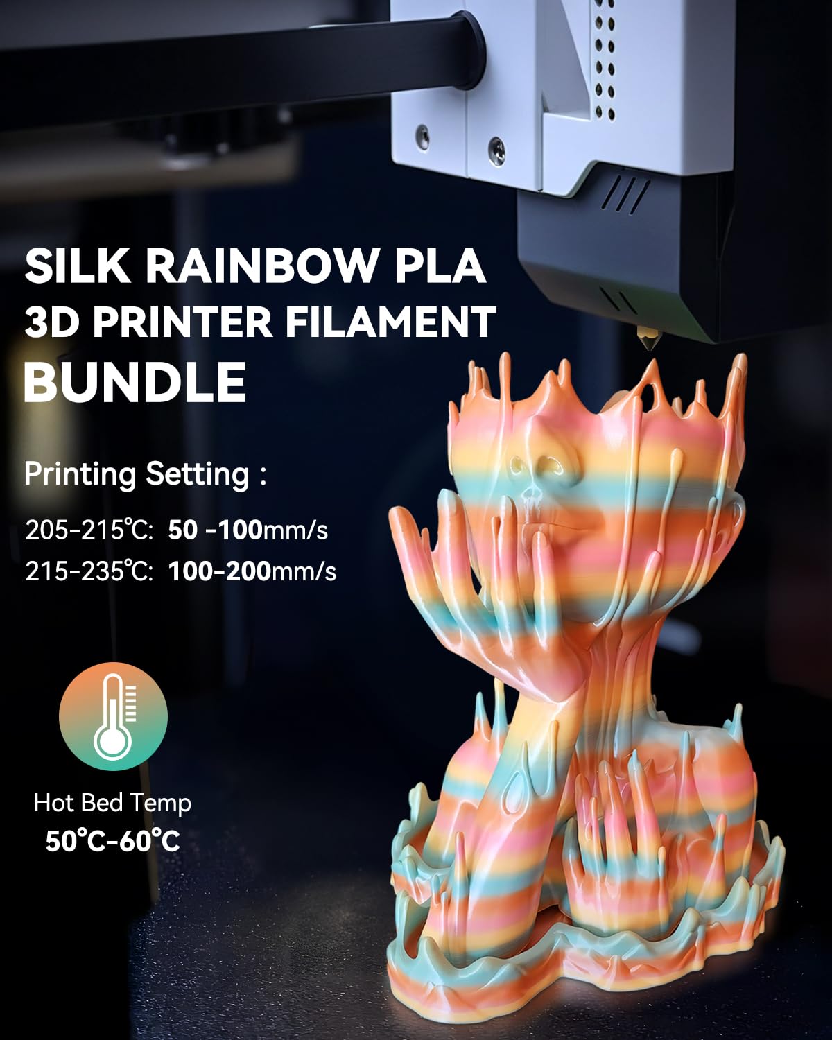Thumbnail 6 de SUNLU Silk Rainbow PLA+ Filament Bundle (8 x 250g) – 2kg Total, Multicolor with Fast 8m Colour Change