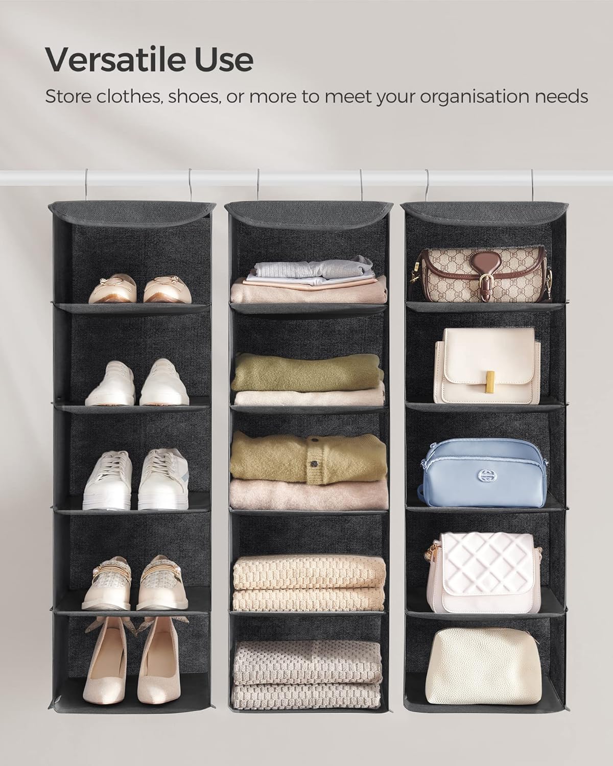 Thumbnail 4 de SONGMICS RCH005G02 wardrobe organiser set of 2, foldable with bamboo hooks