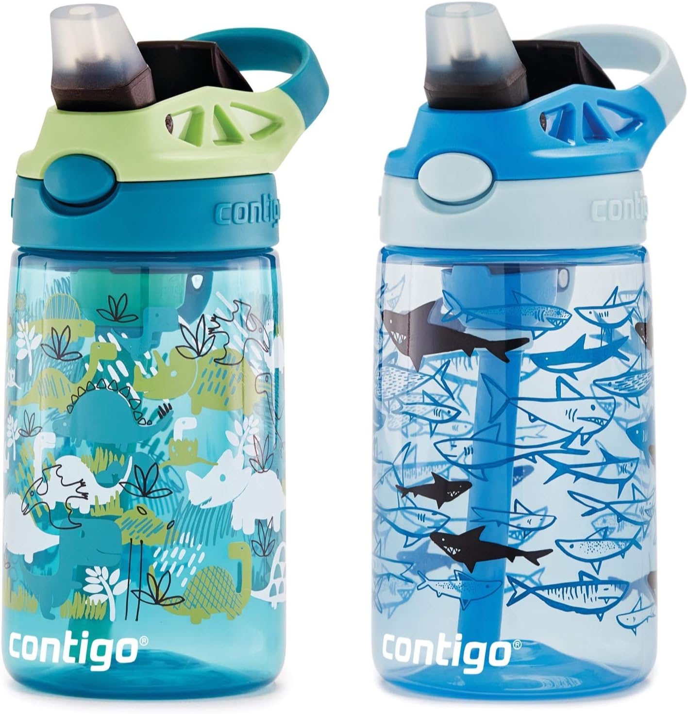 Detalle 2 de Contigo Aubrey Kids Water Bottle 14oz Dino Shark 2-Pack