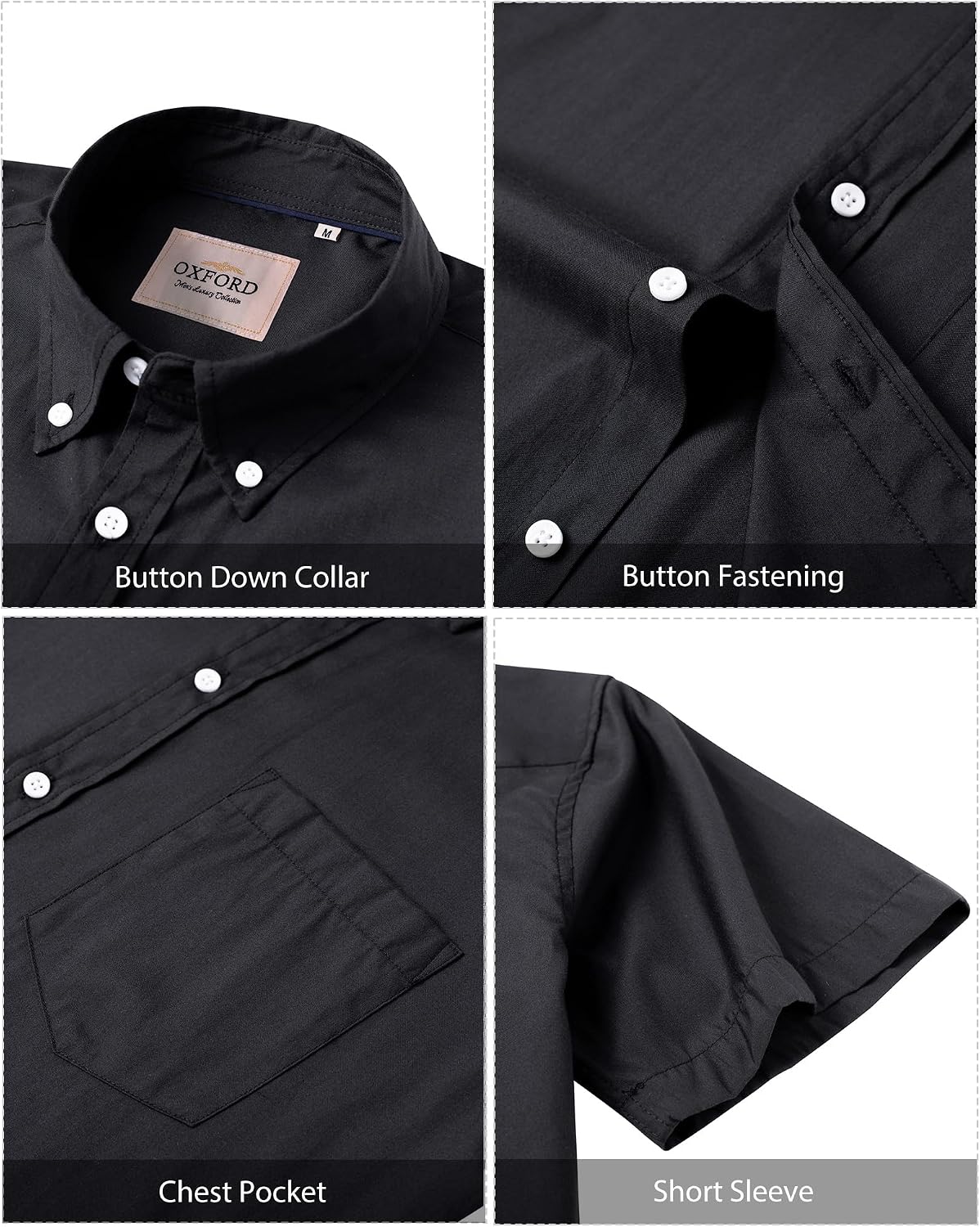 Detalle de J.VER Men’s Short Sleeve Smart Casual Oxford Shirt (Regular Fit) – Plain Button-Down Cotton