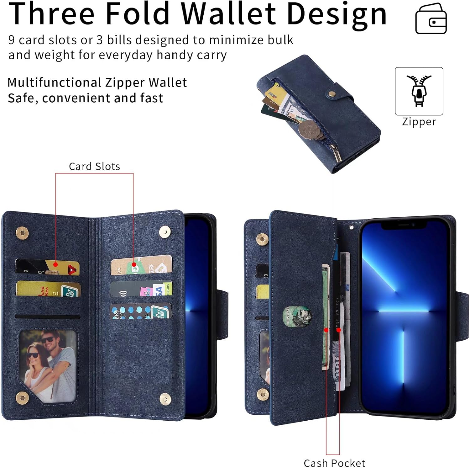 Thumbnail 1 de Jeelar ESONG Geldbörsen Handyhülle für Samsung Galaxy S25 FE – Blau