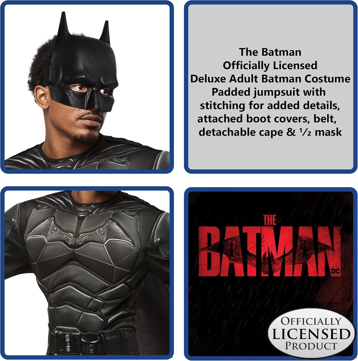 Detalle de Rubies The Batman Adult Costume, XL Padded Jumpsuit with Detachable Cape