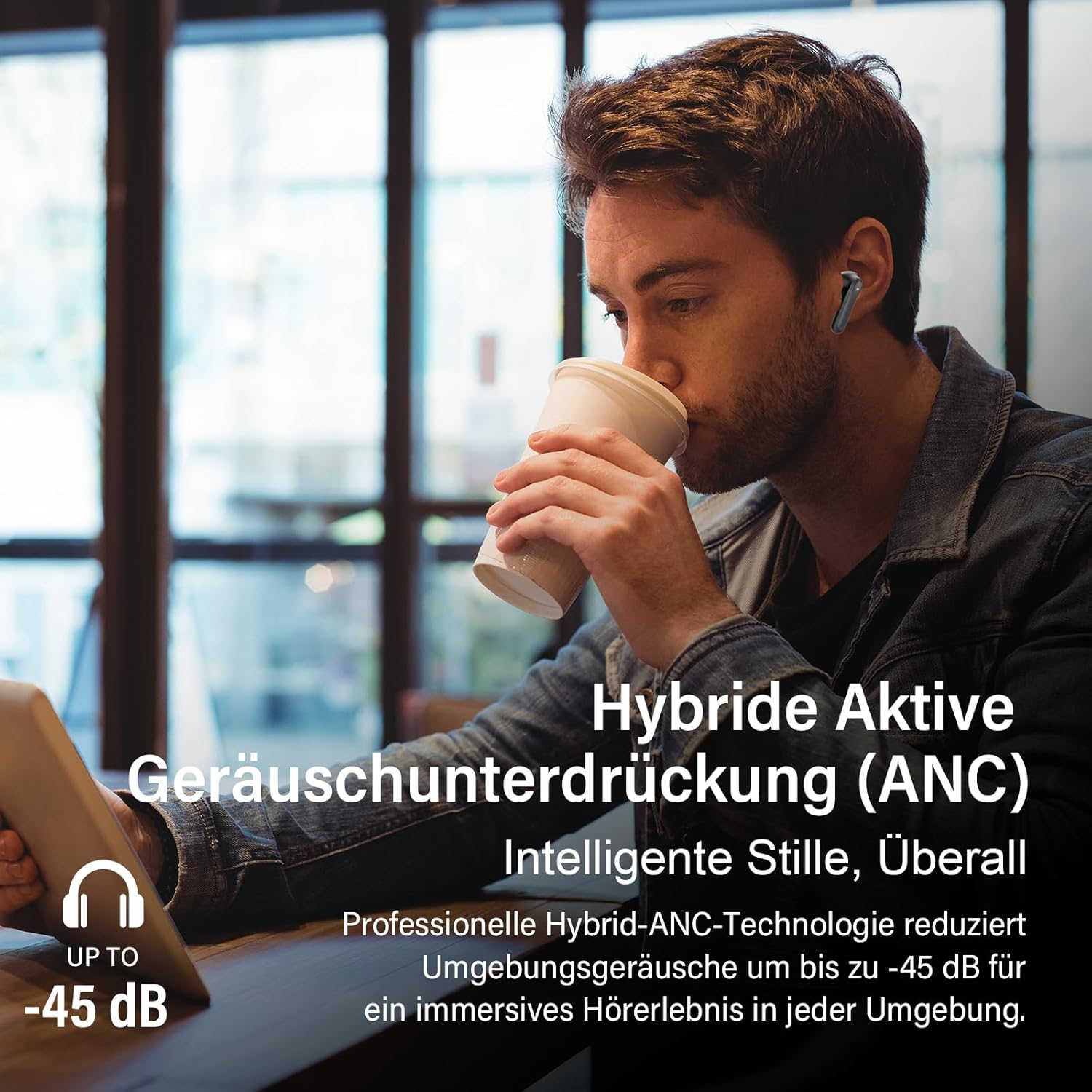 Detalle 2 de Bluetooth Kopfhörer mit Hybrid ANC und 8 EQ-Modi – In Ear, 5.4, Multipoint, 49 Std. Gesamt-Playtime