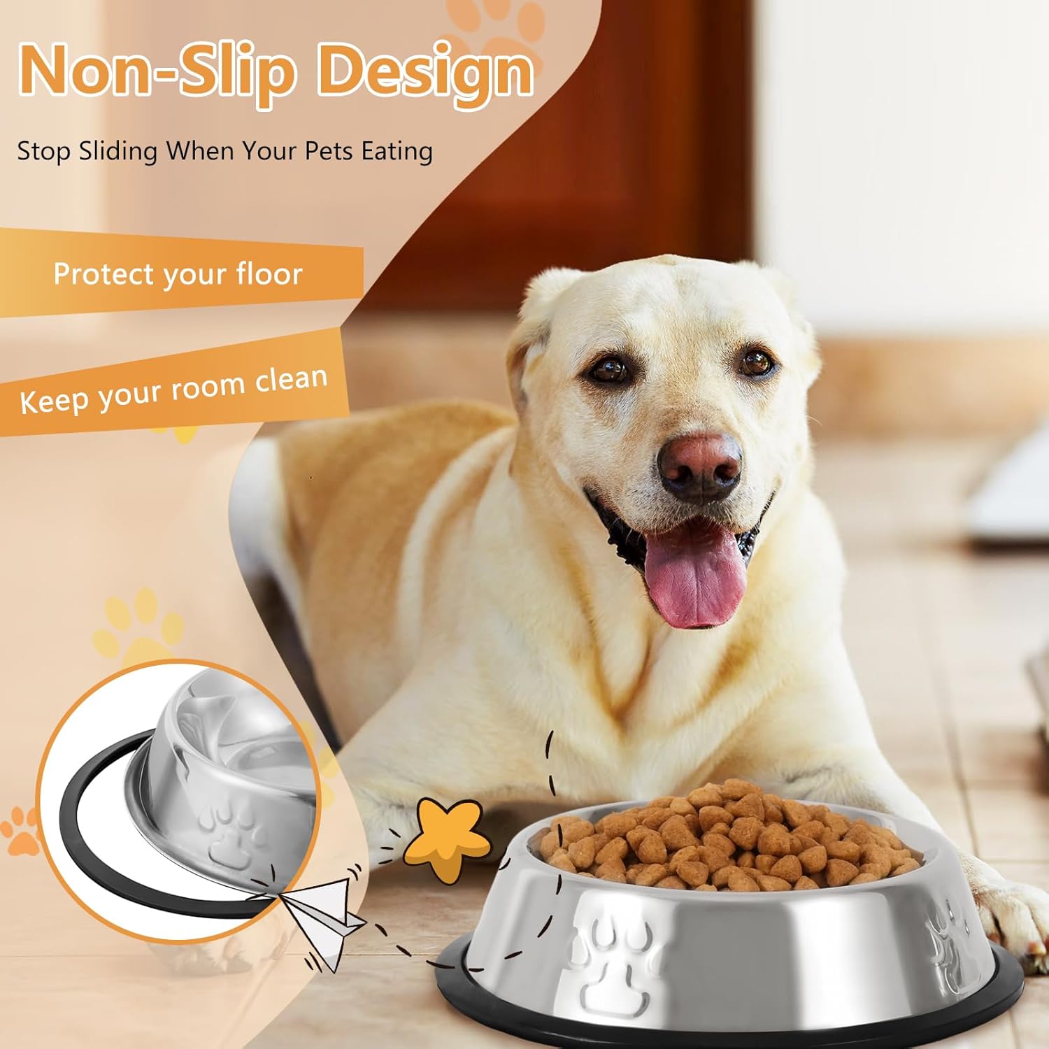 Detalle de Stainless Steel Cat Bowls 3-Pack with Rubber Base (Metal Food & Water Dishes)