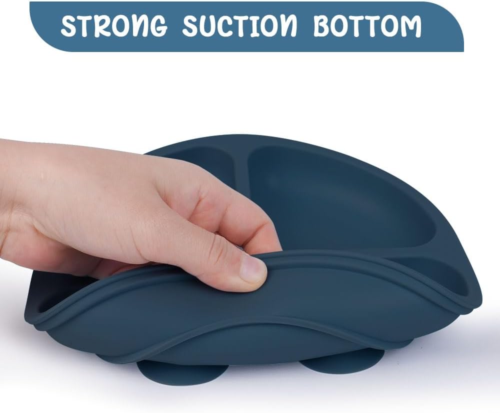 Detalle de Aolso Plate Silicone Suction Plates (2 Pack) – 3-Compartment Weaning Plates for Self Feeding