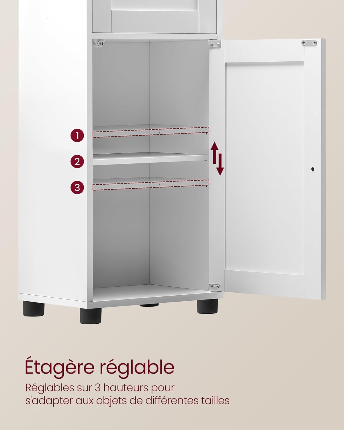 Thumbnail 4 de VASAGLE Meuble de salle de bain colonne blanc nuage BBK163W01 : rangement vertical avec étagères réglables