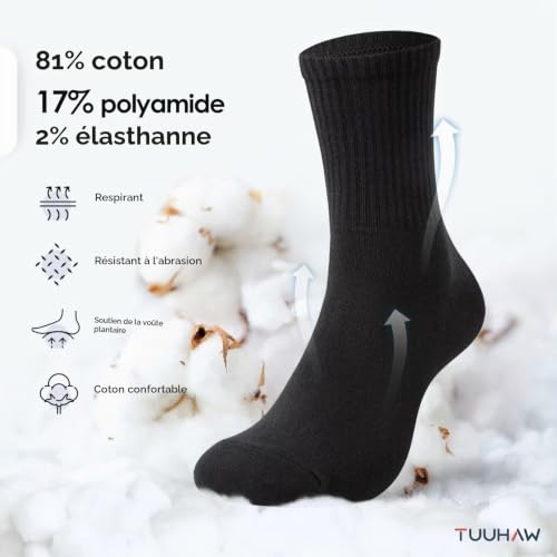 Detalle de TUUHAW Chaussettes Homme 43-46 Noir – Sport, Tennis et Course