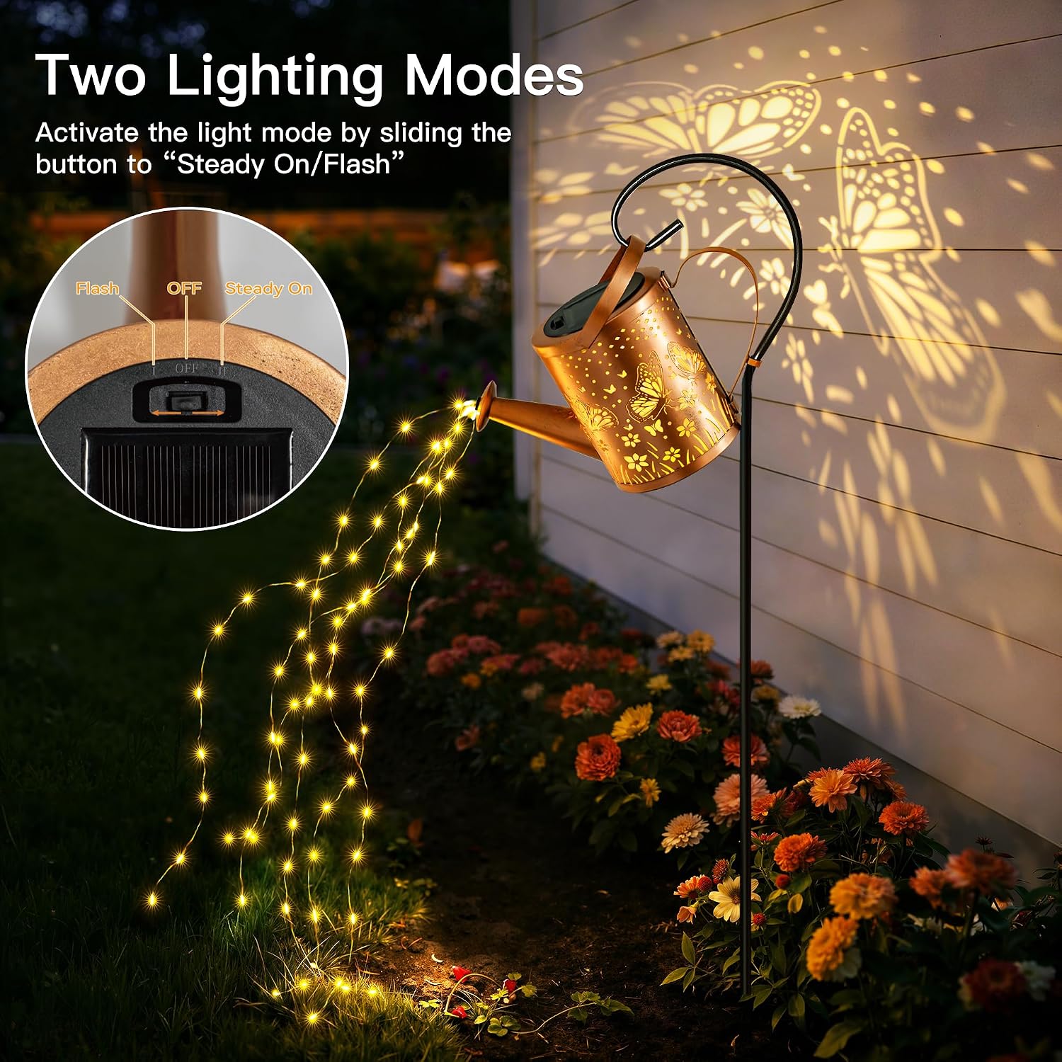 Detalle de Ollny Solar Watering Can with Cascading Lights (LED string lights) – Waterproof outdoor garden lantern decor