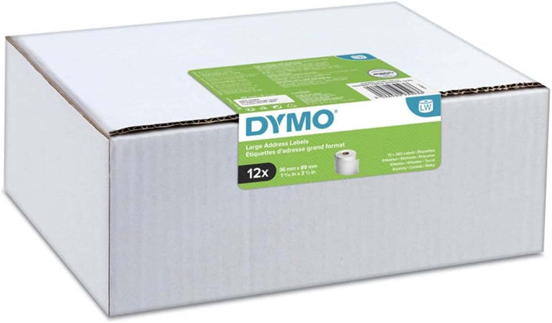 DYMO Authentic LabelWriter Large Address Labels (36mm x 89mm) – 12 Rolls of 1,560 Labels