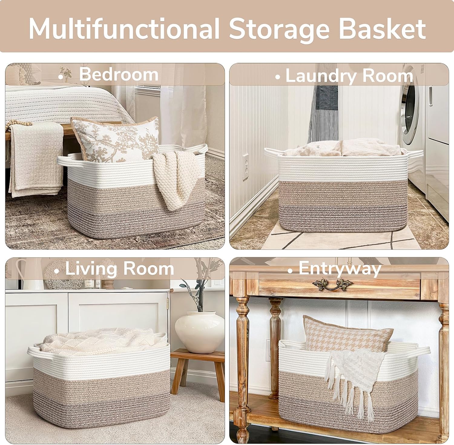 Detalle 2 de Goodpick rope28-Lsquare3pin light brownGoodpick Large Cotton Rope Storage Basket