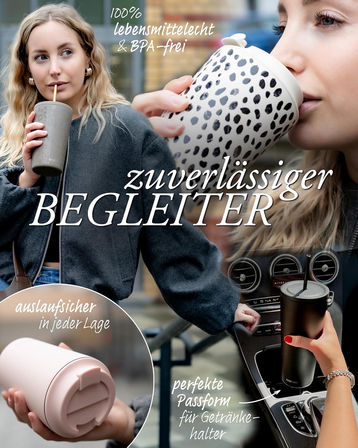 Thumbnail 3 de MAMEIDO Thermobecher mit Strohhalm 470 ml (doppelwandig, auslaufsicher) – Coffee-to-go Trinkbecher Wild Allure