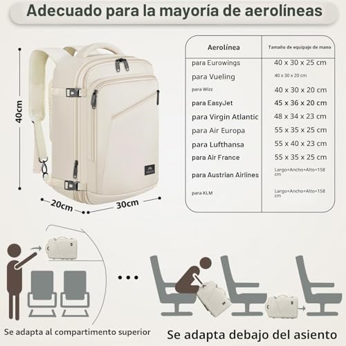 Thumbnail 1 de MATEIN Mochila de cabina expandible 40x30x20 cm | Cabina hombre/mujer, 30 L extra