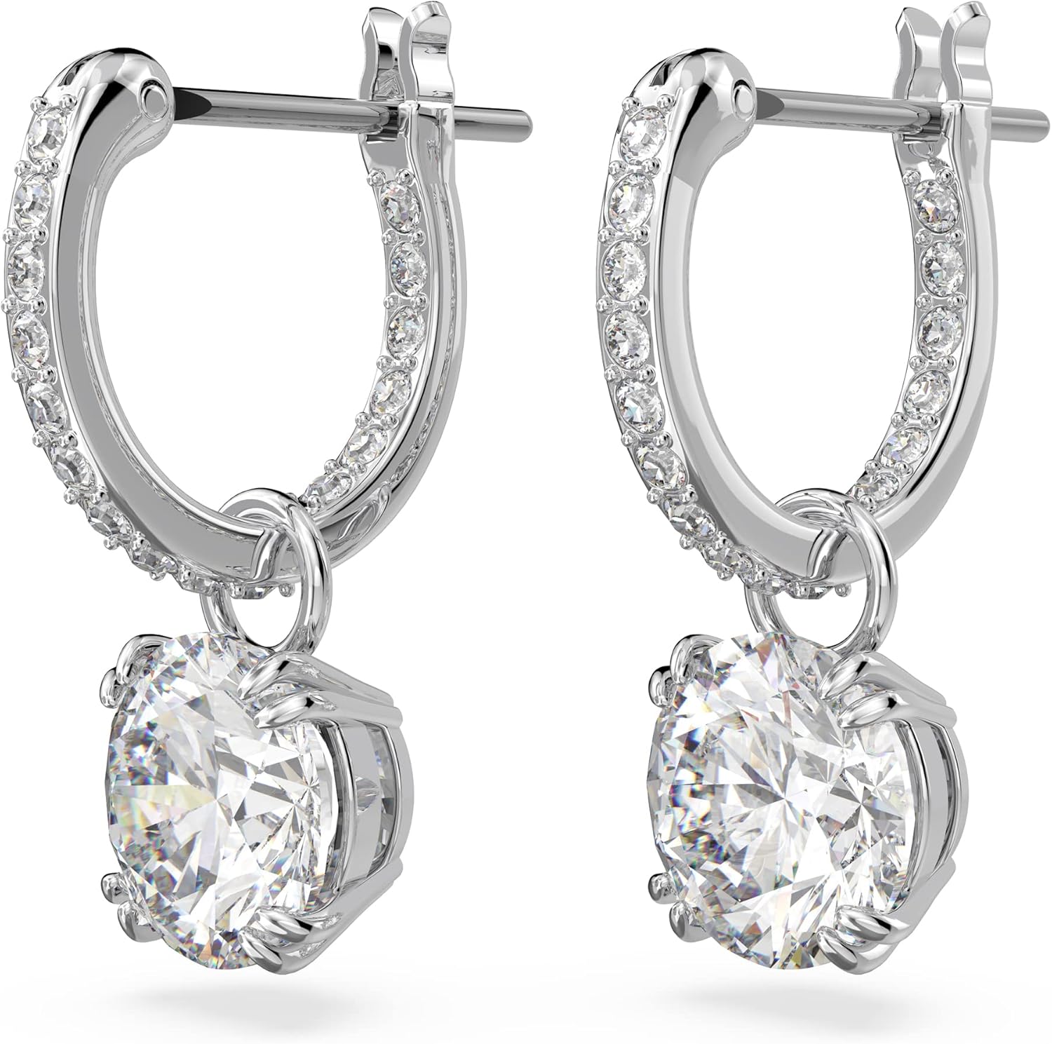 Detalle 2 de Swarovski Stilla Tropfenohrringe Rundschliff Weiß