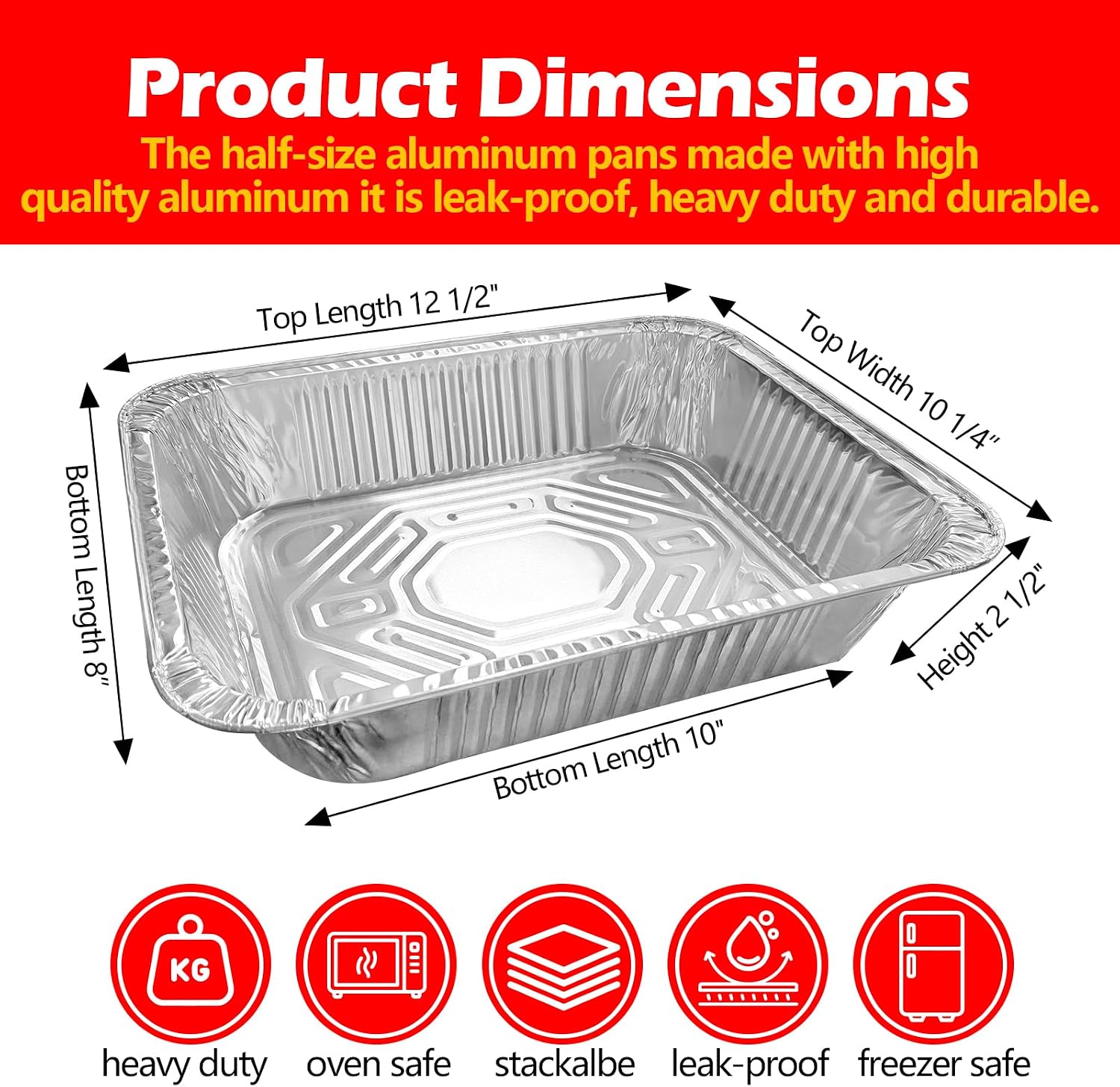 Detalle de MAXTBEE 9x13 Aluminum Foil Pans with Lid (10-Pack) — Heavy-Duty Disposable Tin Trays