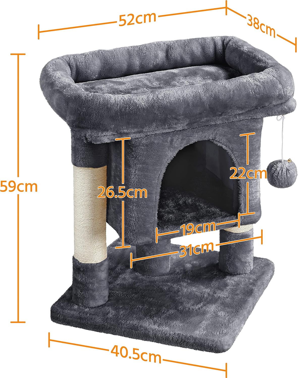 Detalle de Yaheetech Arbre à Chat Design avec Niche et Plate-Forme – Tour 59 cm Gris Foncé