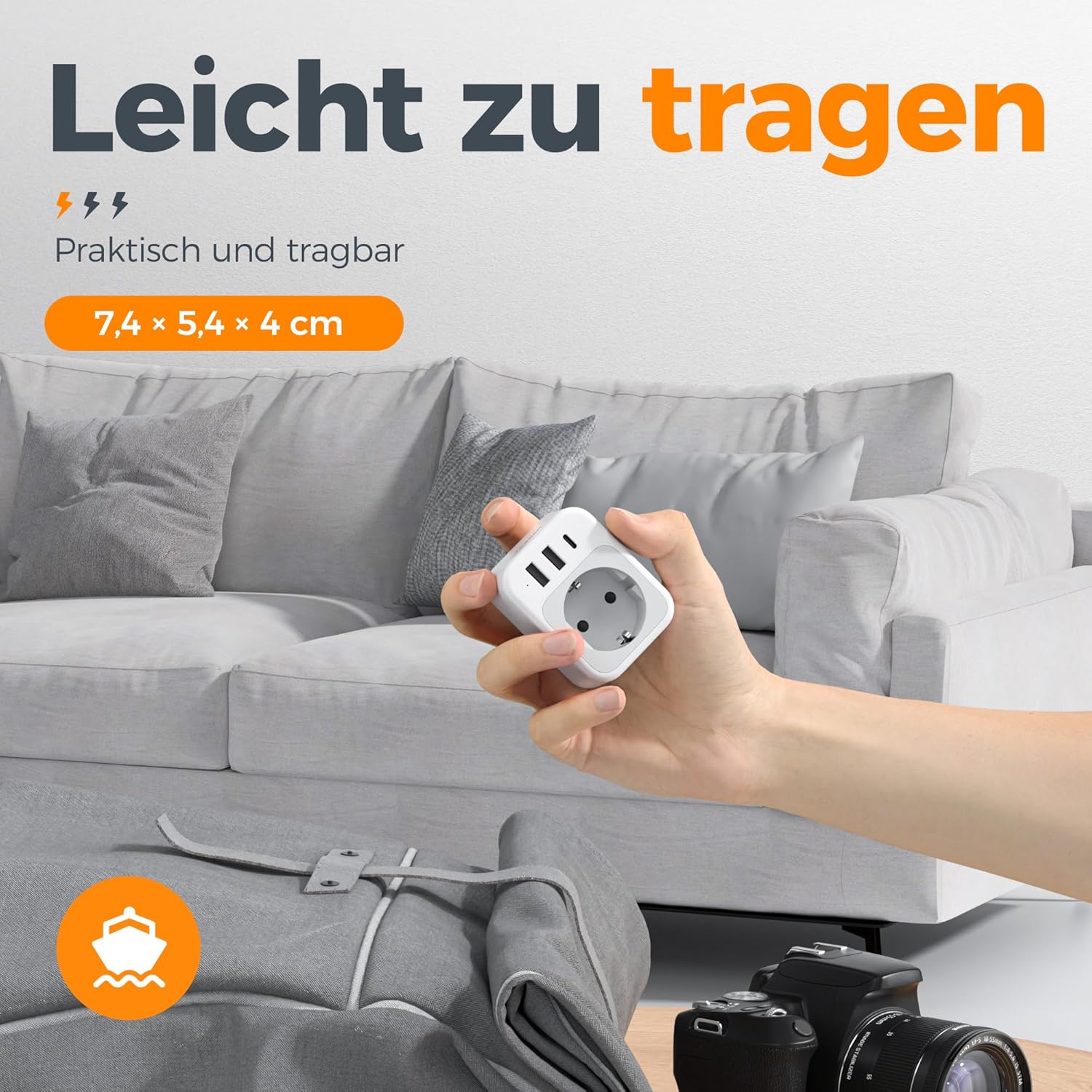 Thumbnail 5 de TESSAN Steckdose mit USB-C und 3 USB (Schuko) – Mehrfachstecker für bis zu 4 Geräte, grau